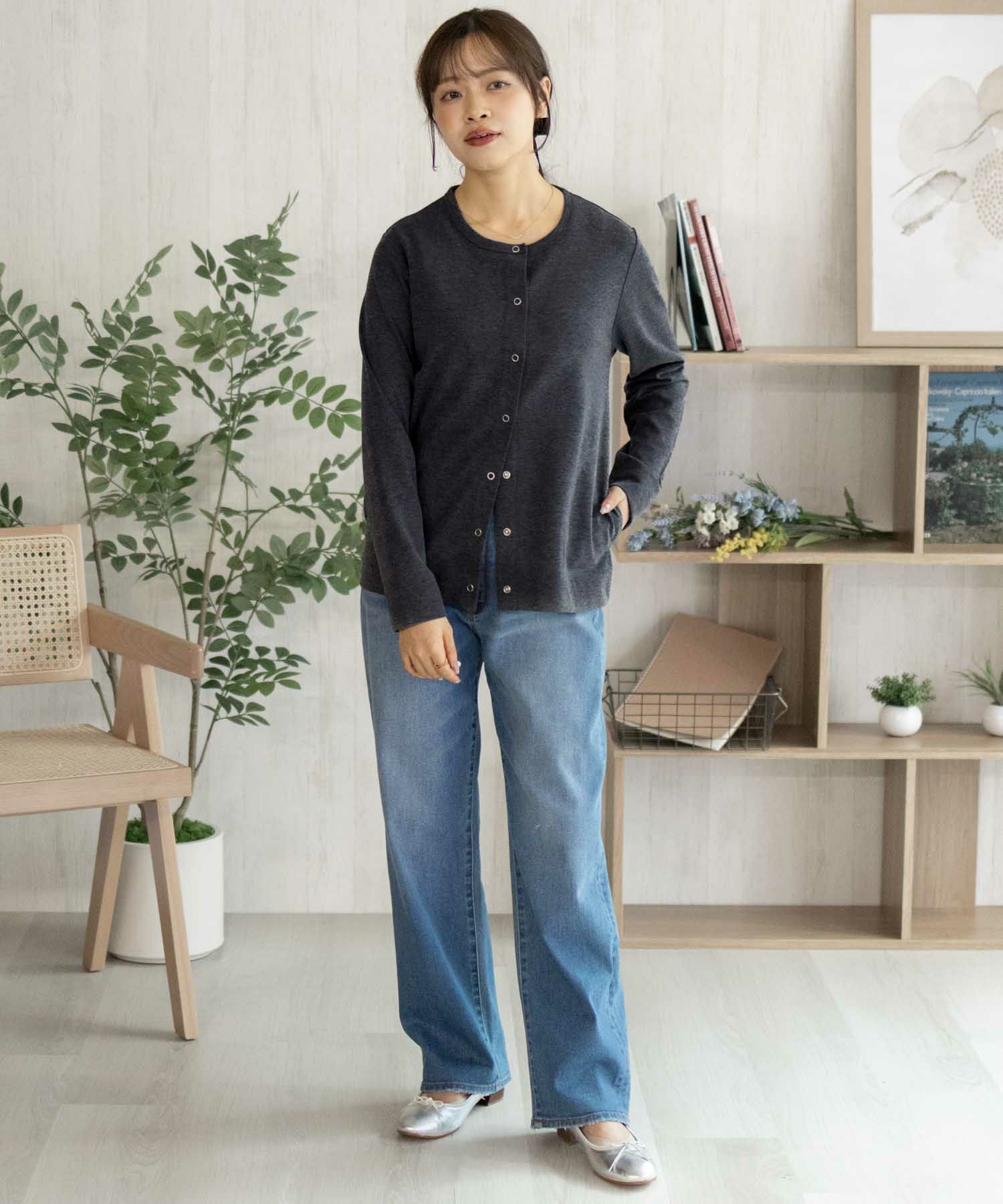 NAVY SARARI UVカットカーディガン ドットボタン レディース