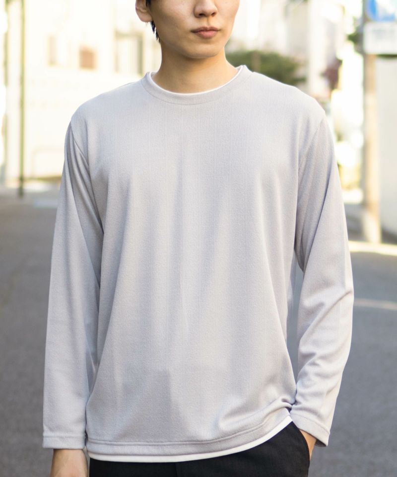 NAVY  ストライプフェイクレイヤード長袖Tシャツ メンズ商品画像-4