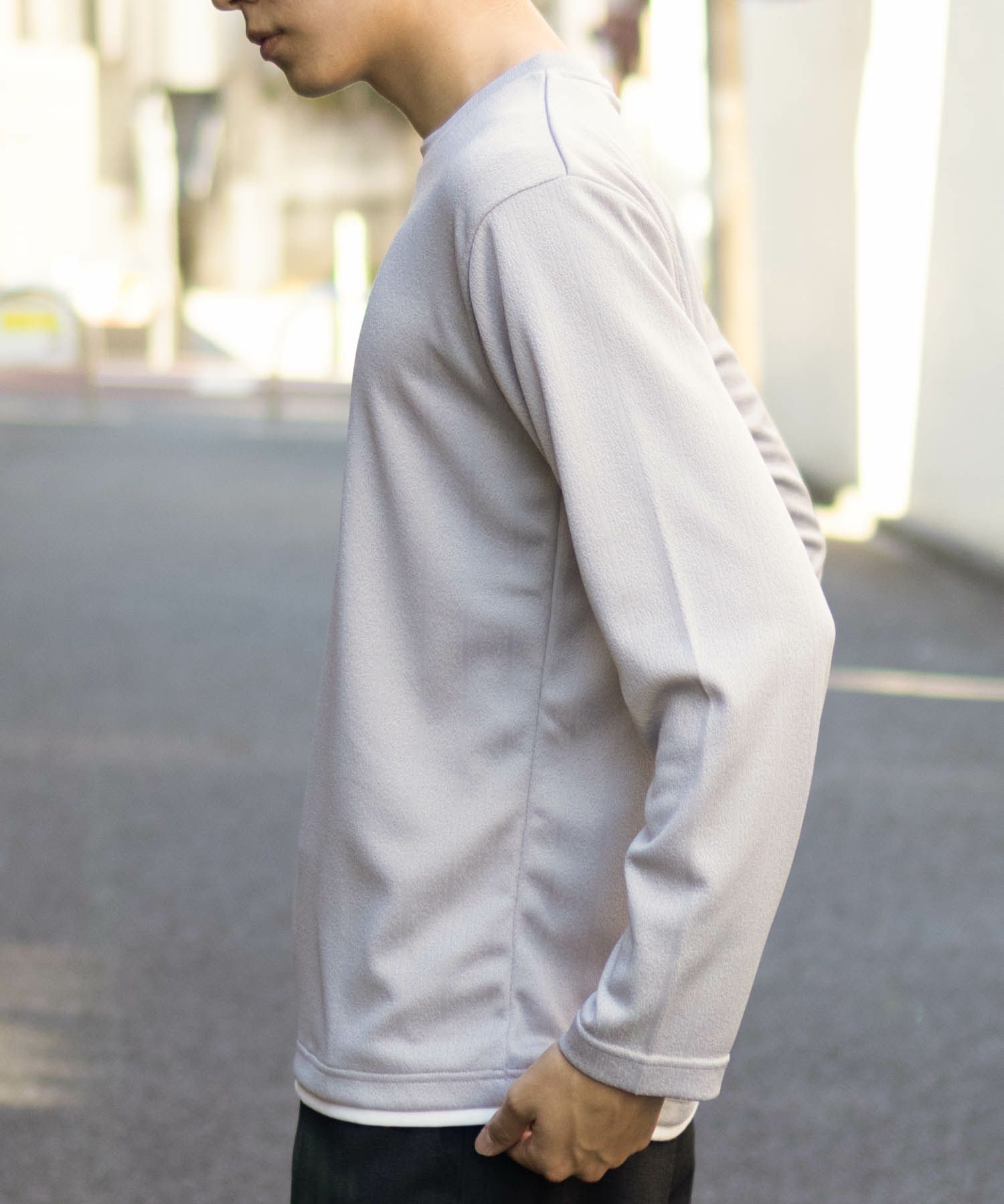 NAVY ストライプフェイクレイヤード長袖Tシャツ メンズ