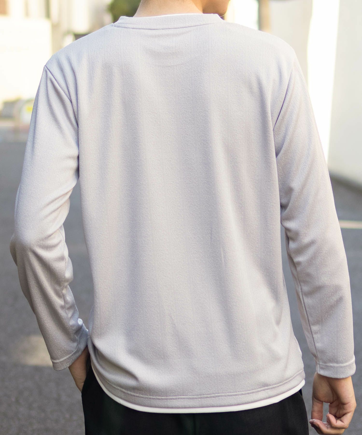 NAVY ストライプフェイクレイヤード長袖Tシャツ メンズ