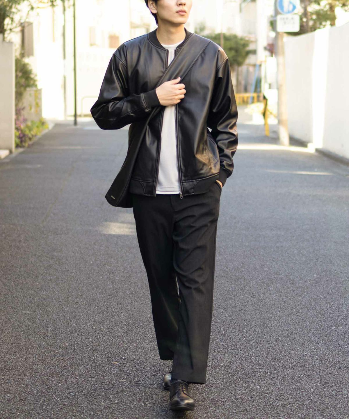 NAVY ストライプフェイクレイヤード長袖Tシャツ メンズ