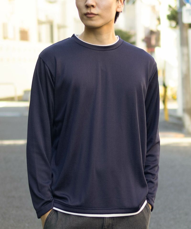 NAVY  ストライプフェイクレイヤード長袖Tシャツ メンズ商品画像-10