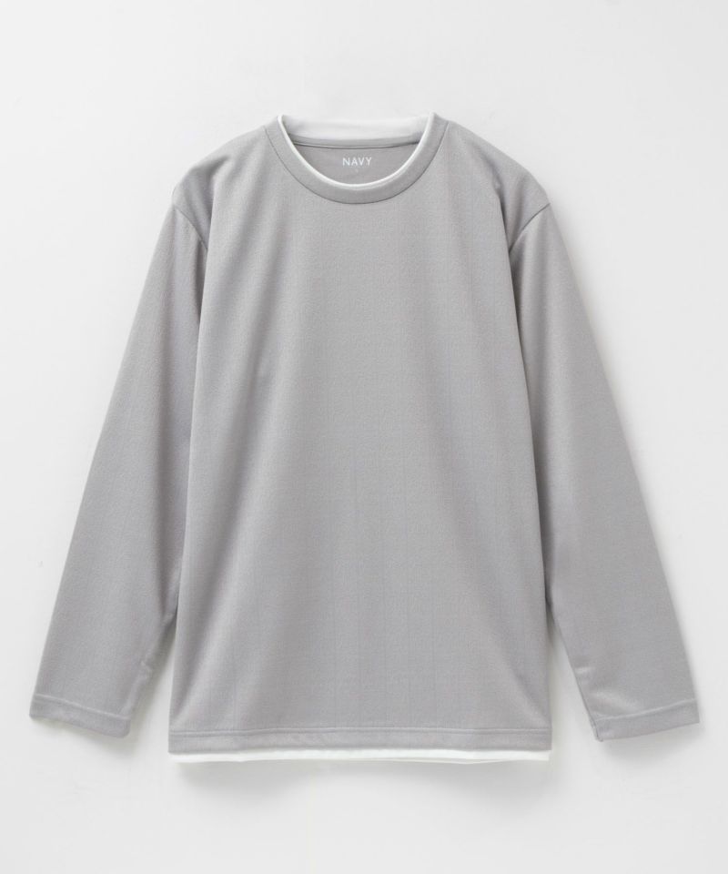 NAVY  ストライプフェイクレイヤード長袖Tシャツ メンズ商品画像-13