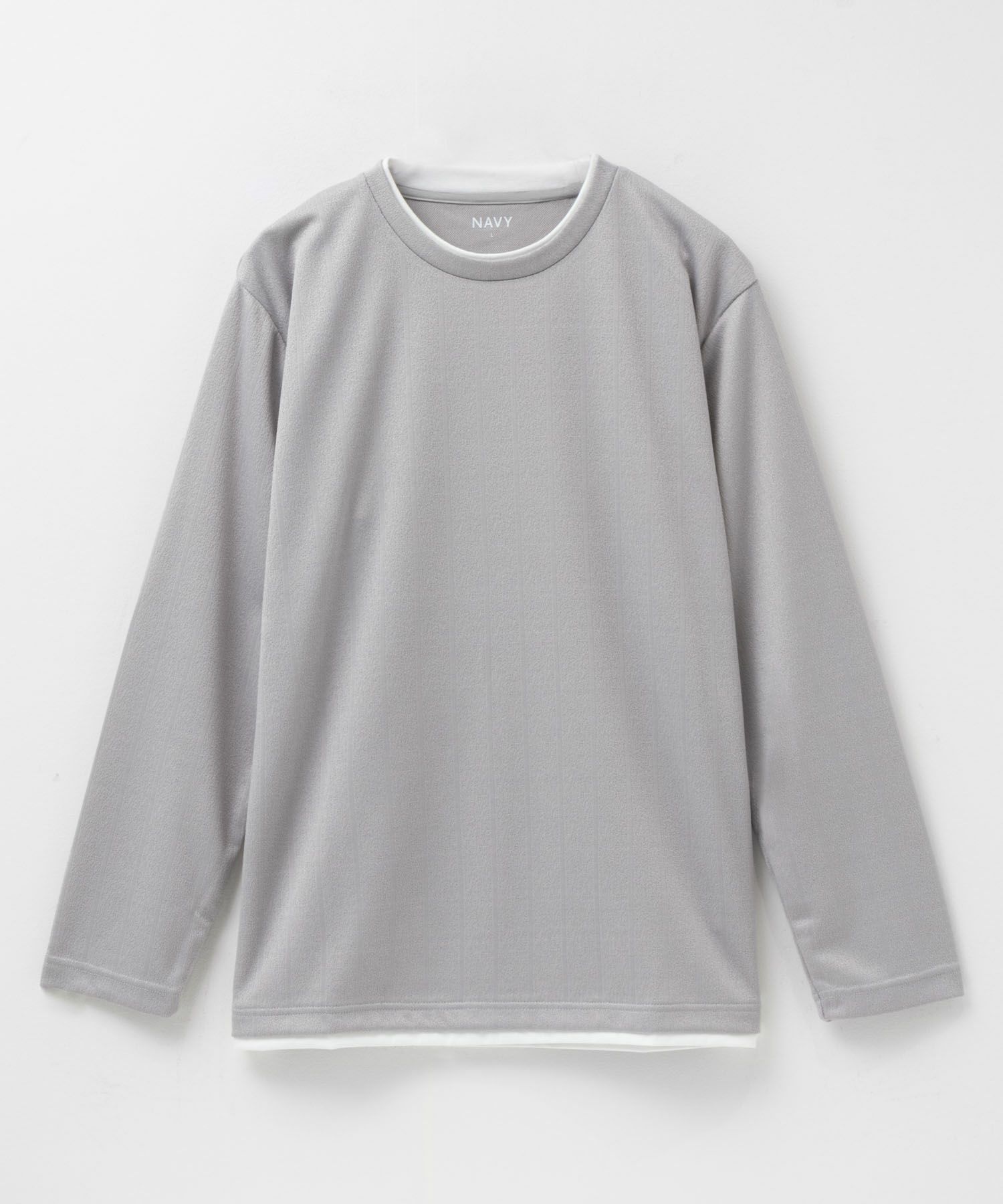 NAVY  ストライプフェイクレイヤード長袖Tシャツ メンズ商品画像-13