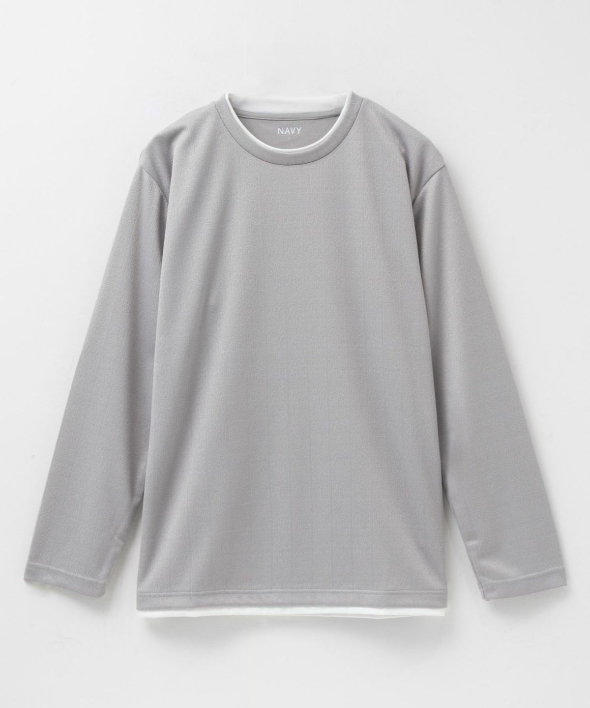 NAVY ストライプフェイクレイヤード長袖Tシャツ メンズ