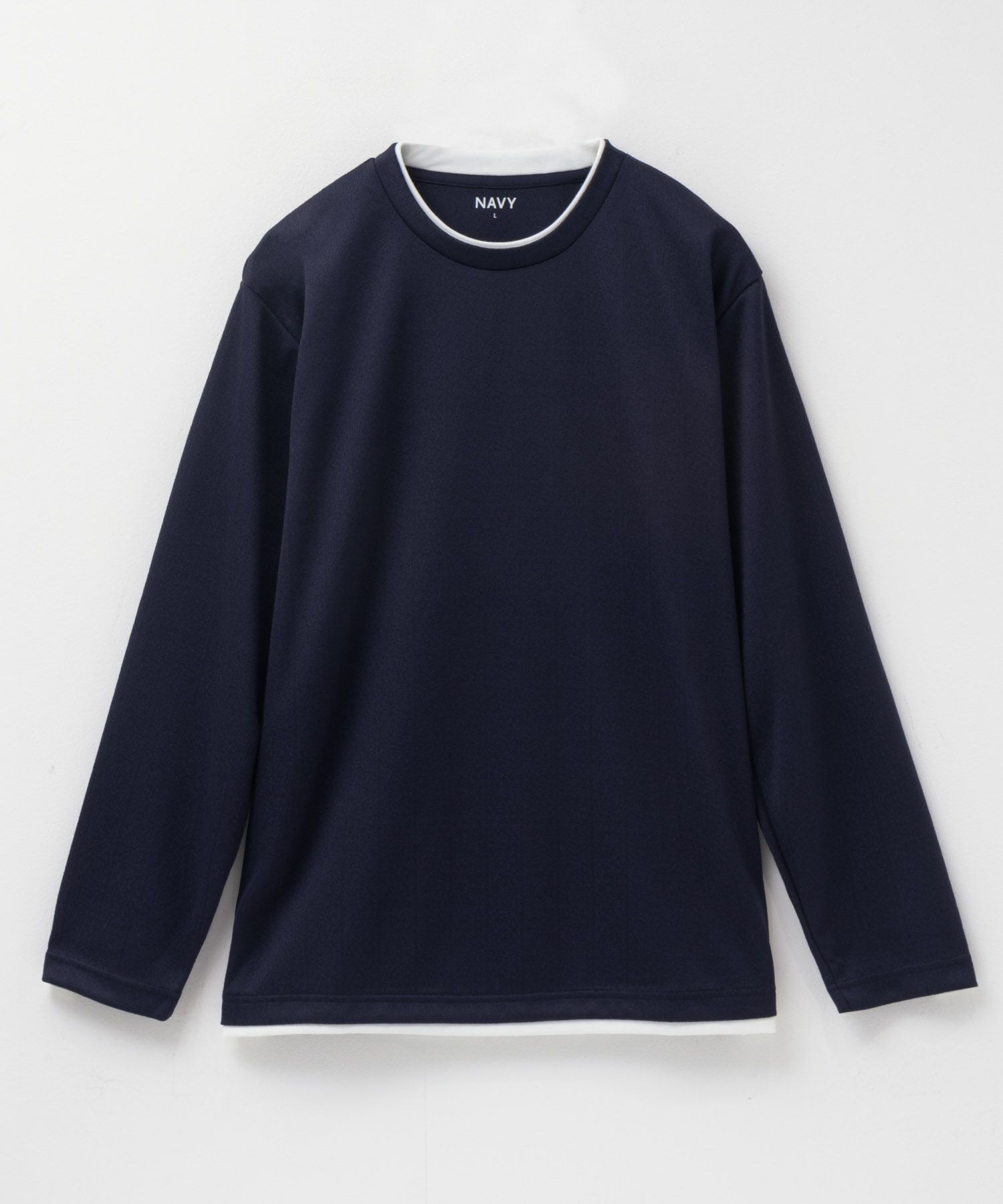 NAVY  ストライプフェイクレイヤード長袖Tシャツ メンズ商品画像-15