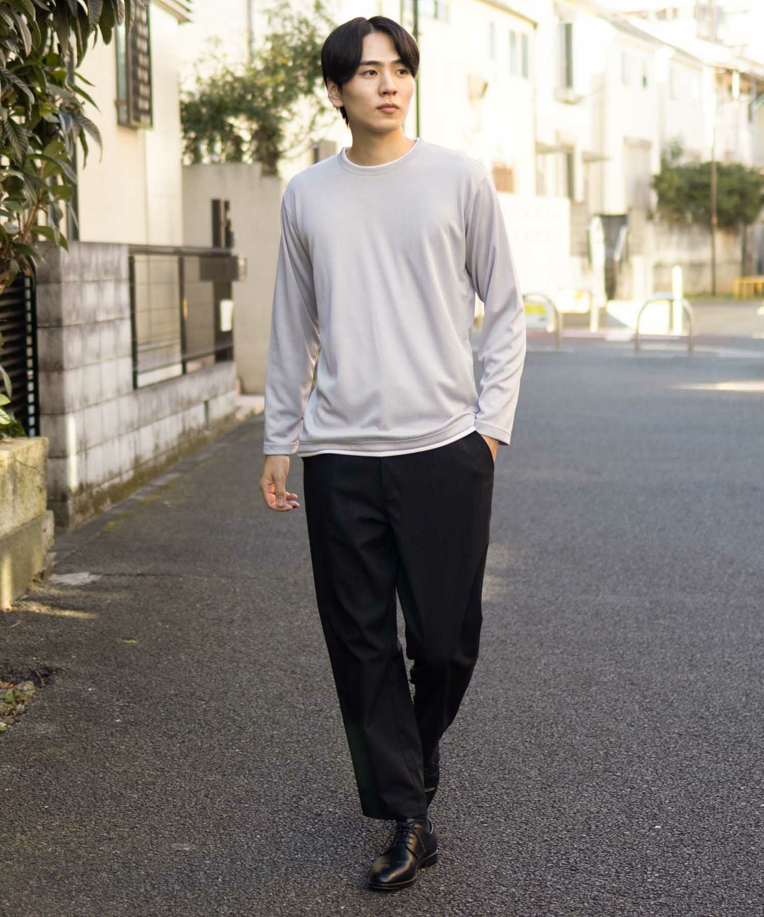 NAVY  ストライプフェイクレイヤード長袖Tシャツ メンズ商品画像-18