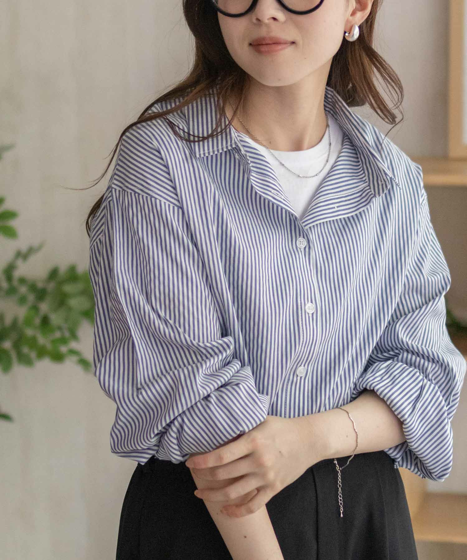 nAvy ストライプ前開きシャツ レディース