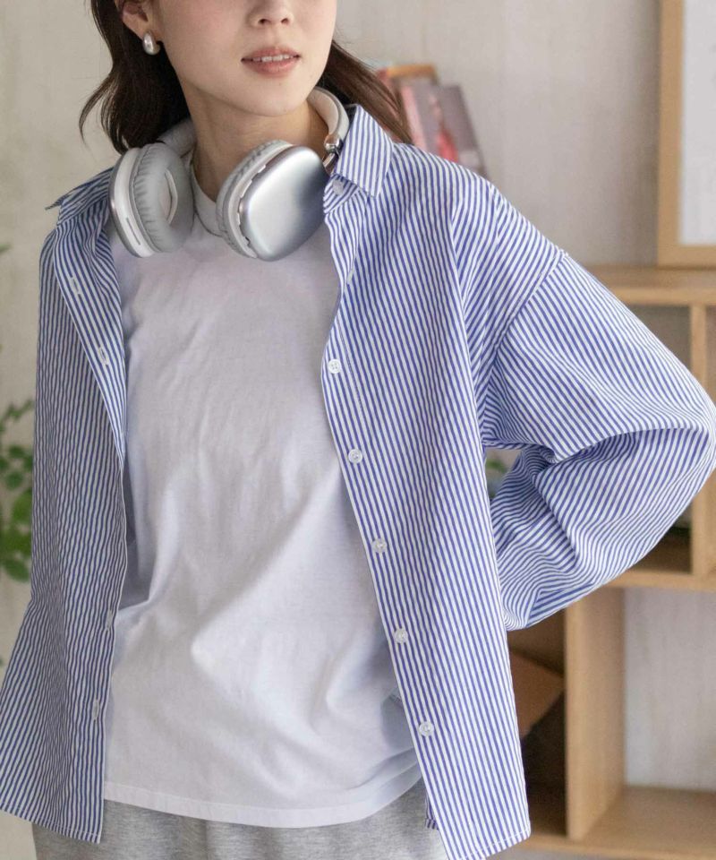 nAvy  ストライプ前開きシャツ レディース商品画像-3