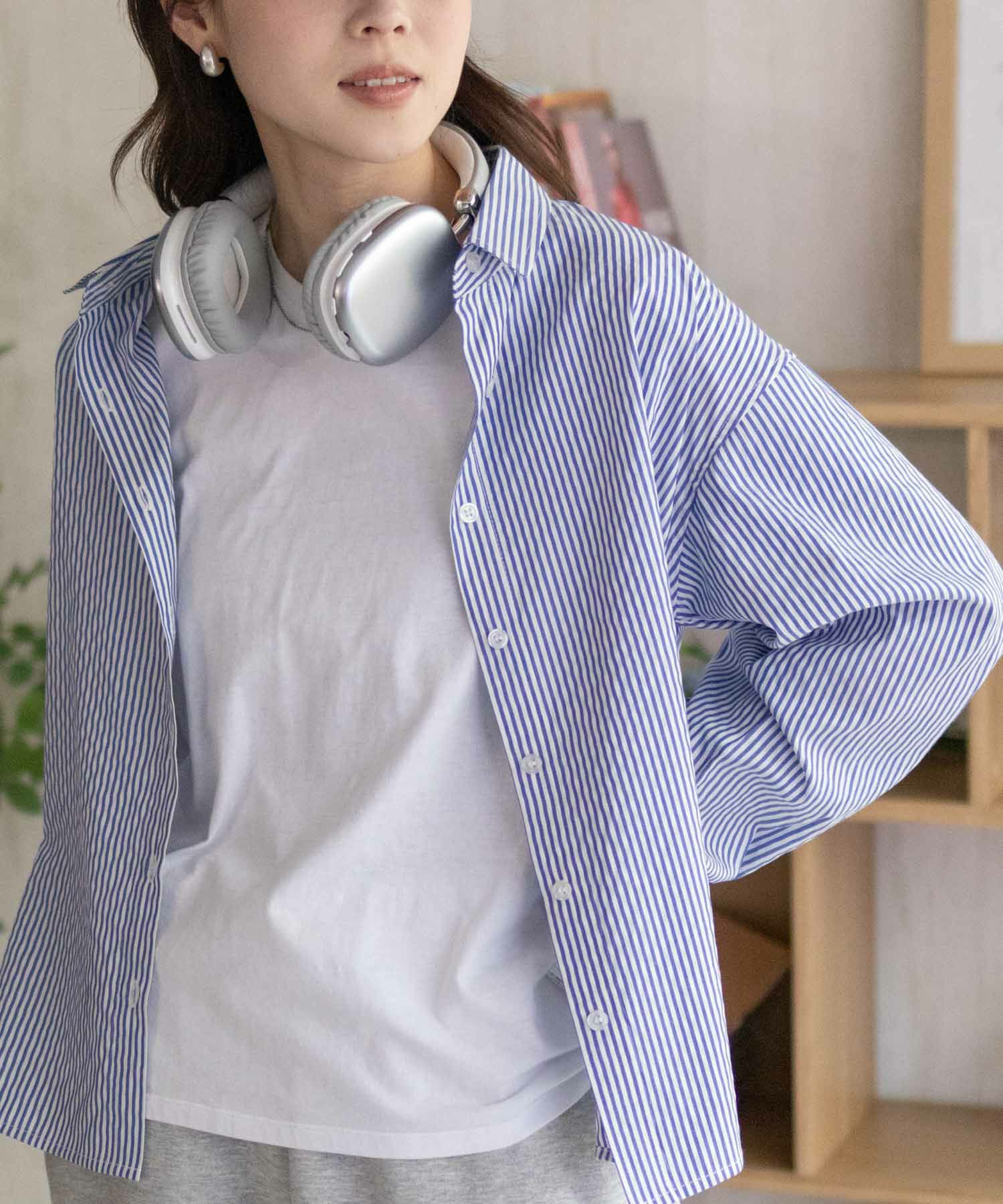 nAvy ストライプ前開きシャツ レディース