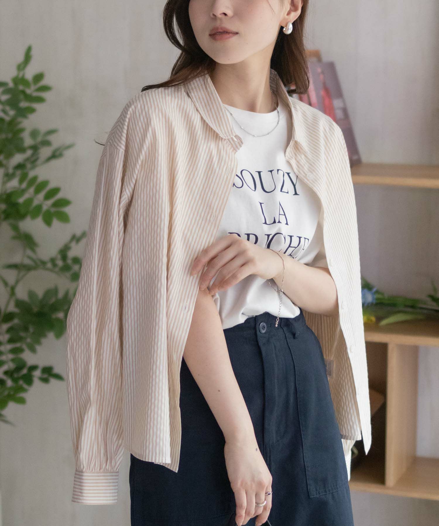 nAvy ストライプ前開きシャツ レディース