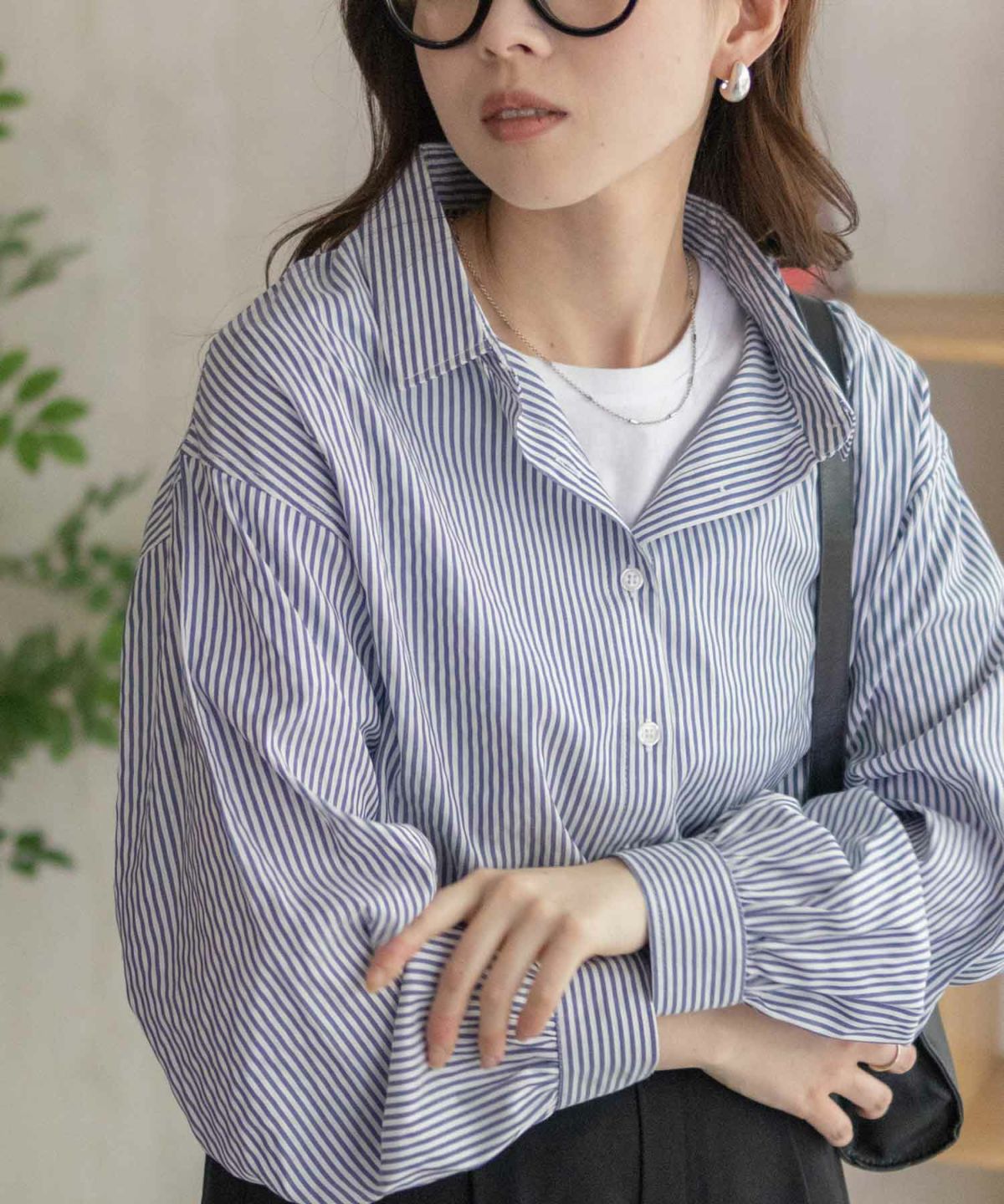 nAvy ストライプ前開きシャツ レディース