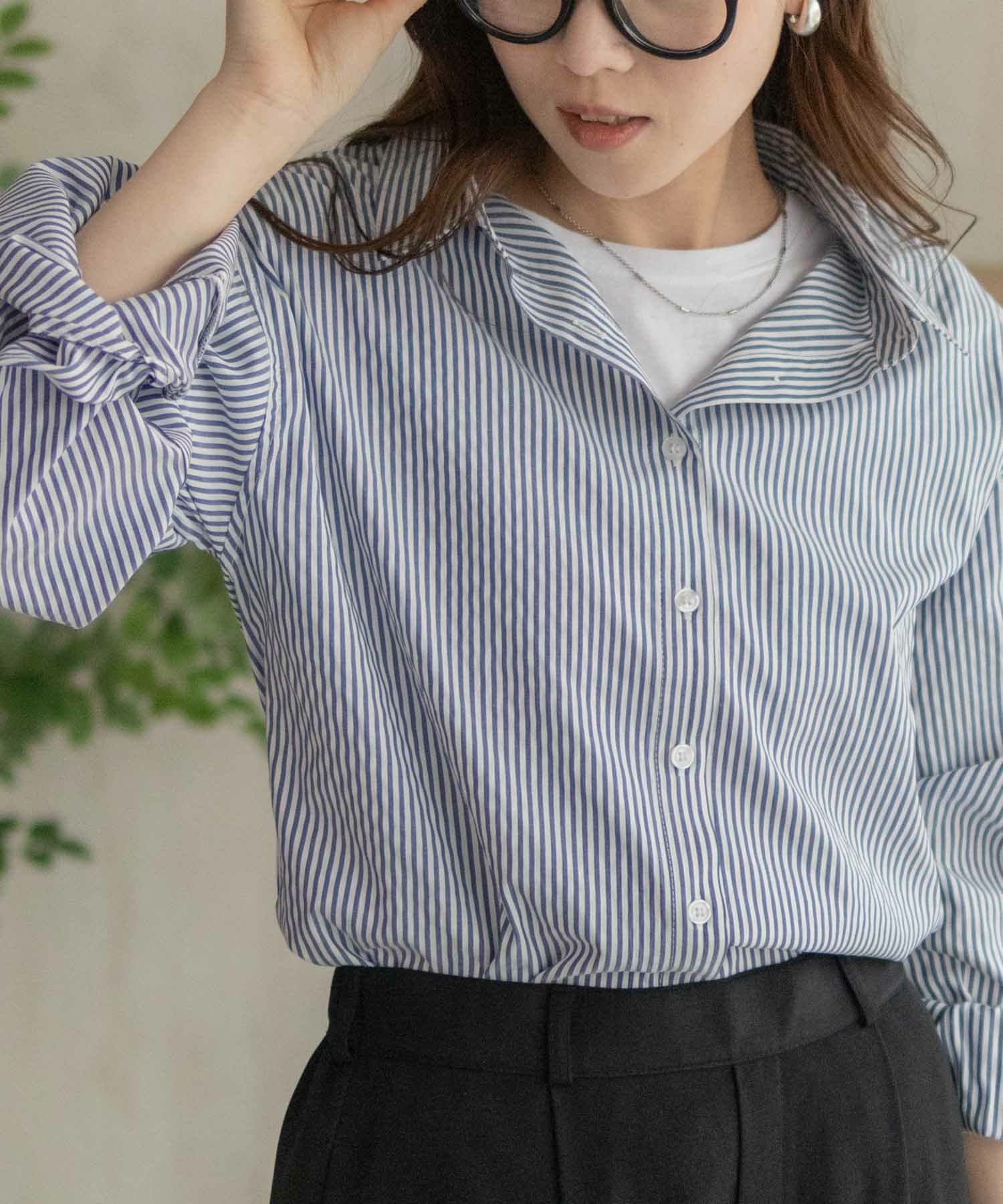 nAvy ストライプ前開きシャツ レディース