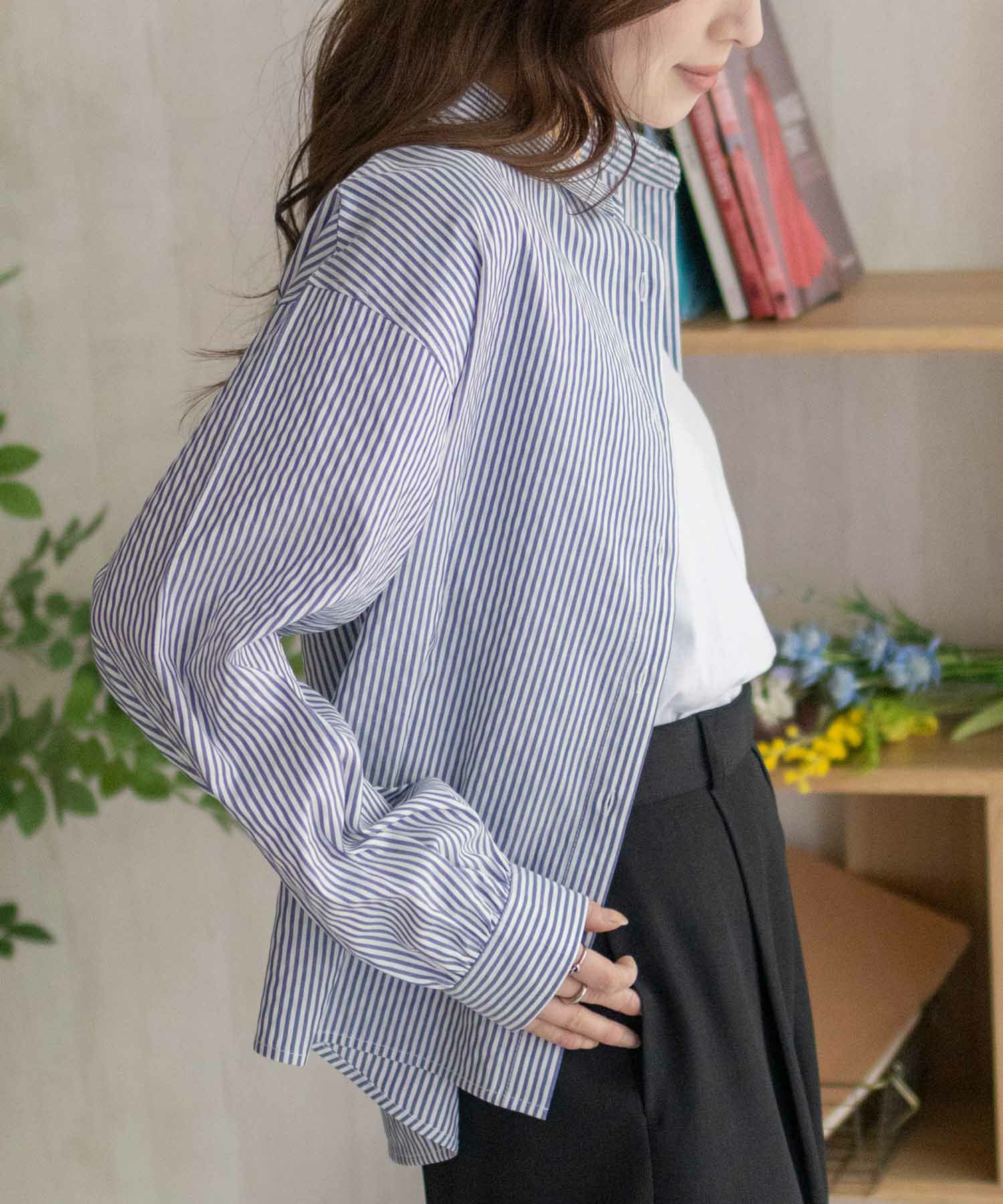 nAvy ストライプ前開きシャツ レディース