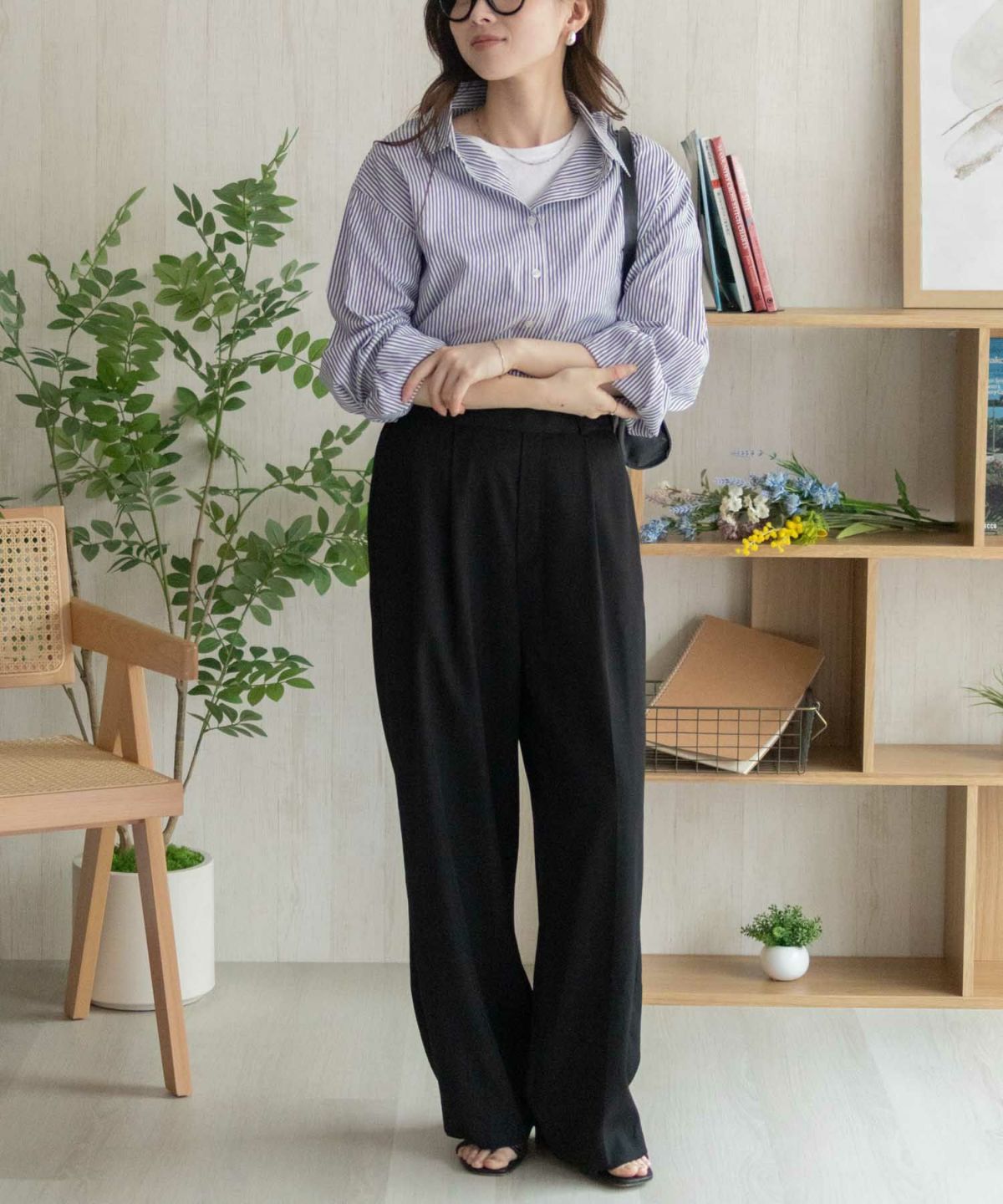 nAvy ストライプ前開きシャツ レディース