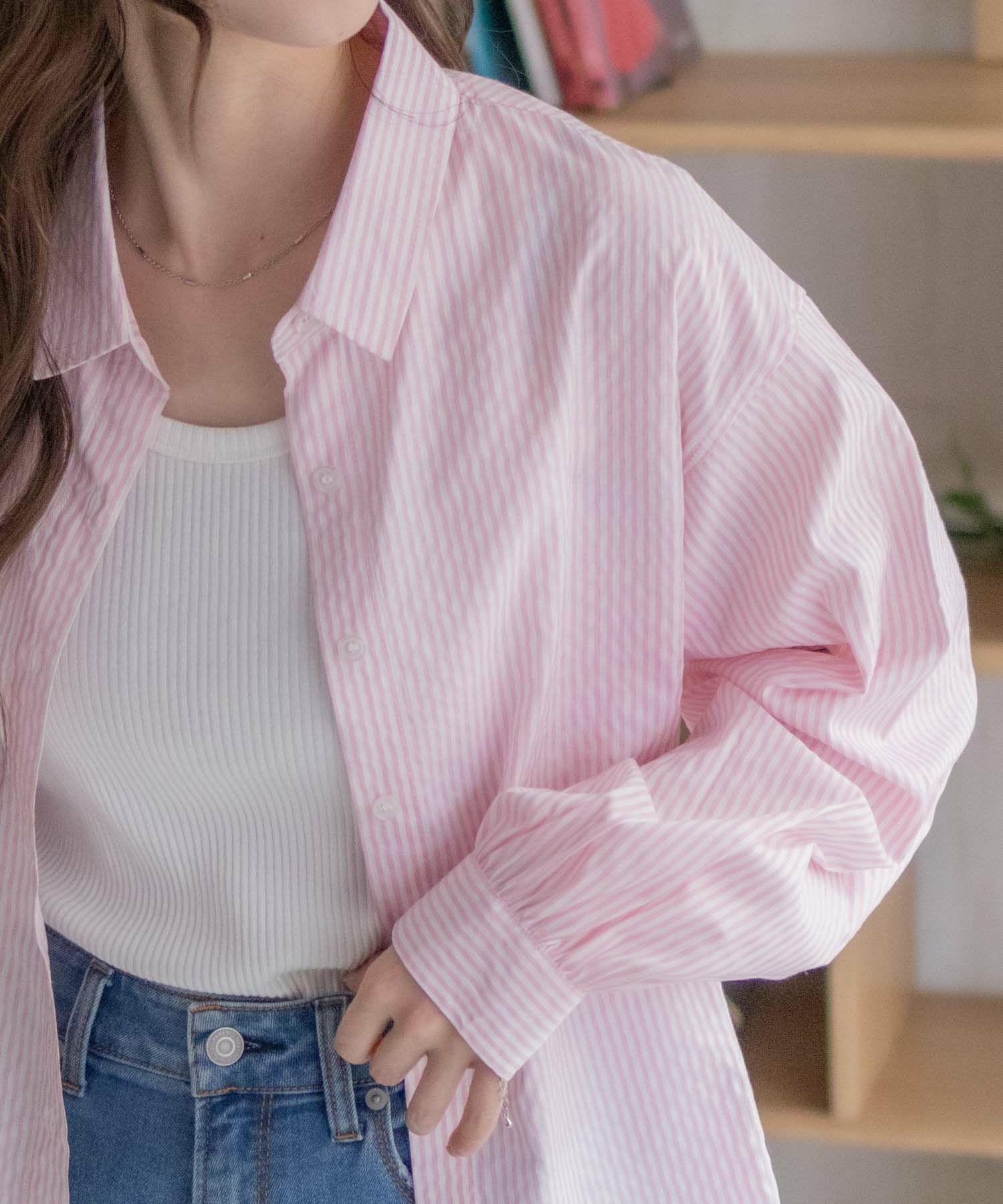 nAvy ストライプ前開きシャツ レディース