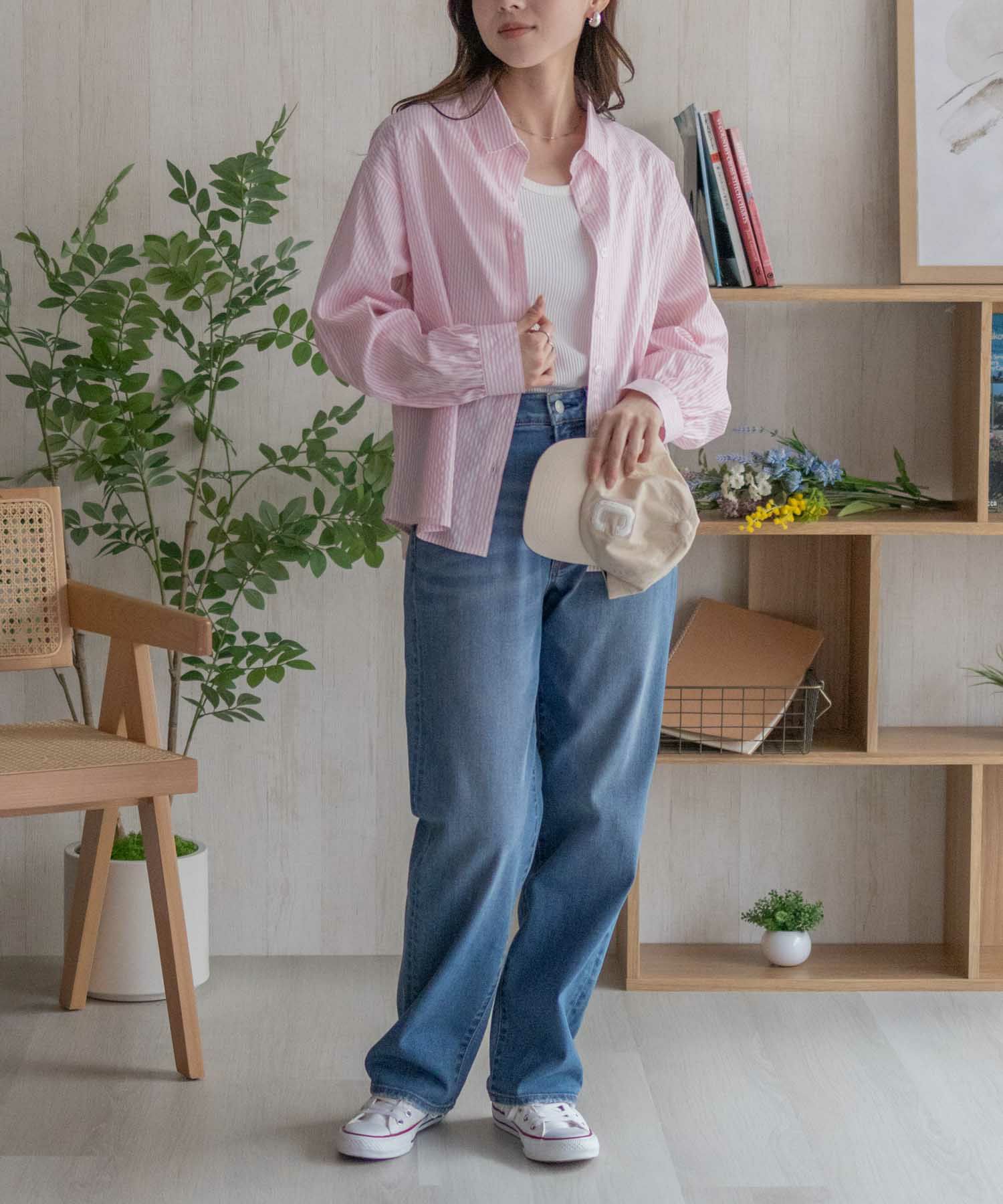 nAvy ストライプ前開きシャツ レディース