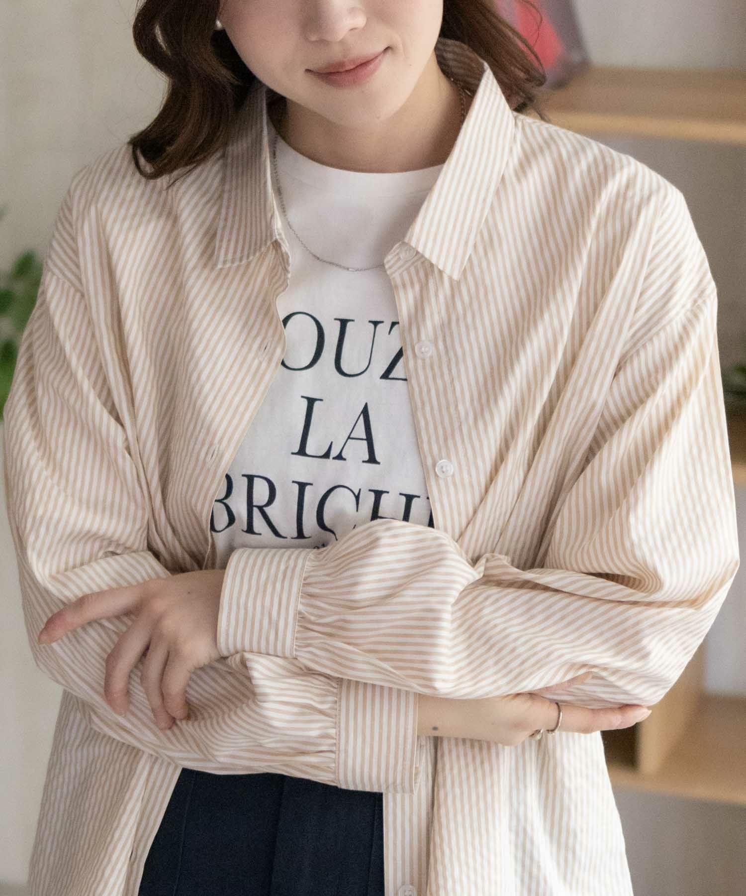 nAvy ストライプ前開きシャツ レディース