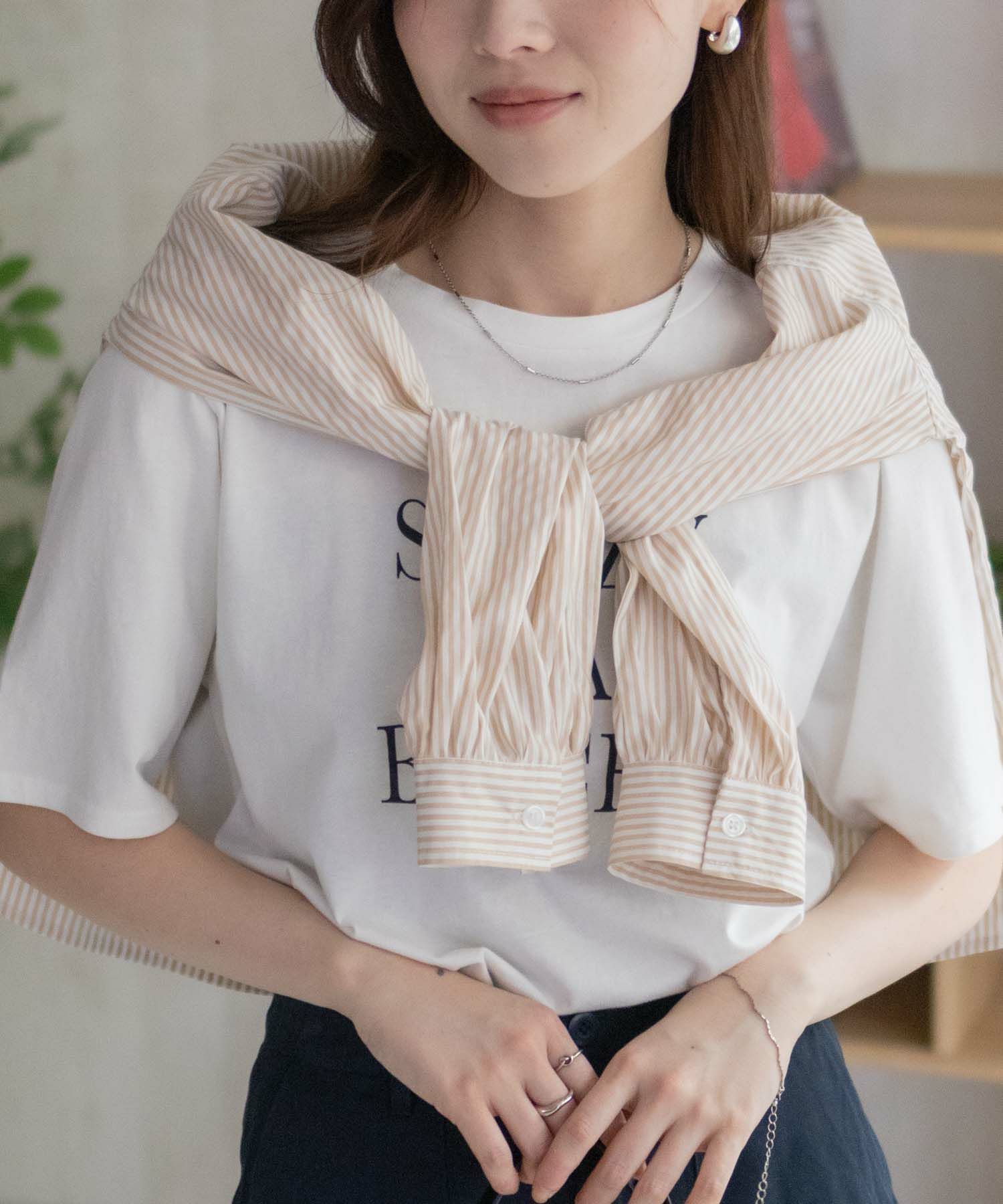 nAvy ストライプ前開きシャツ レディース