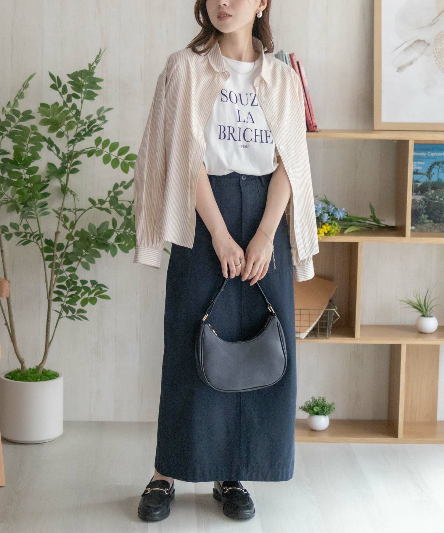 nAvy ストライプ前開きシャツ レディース