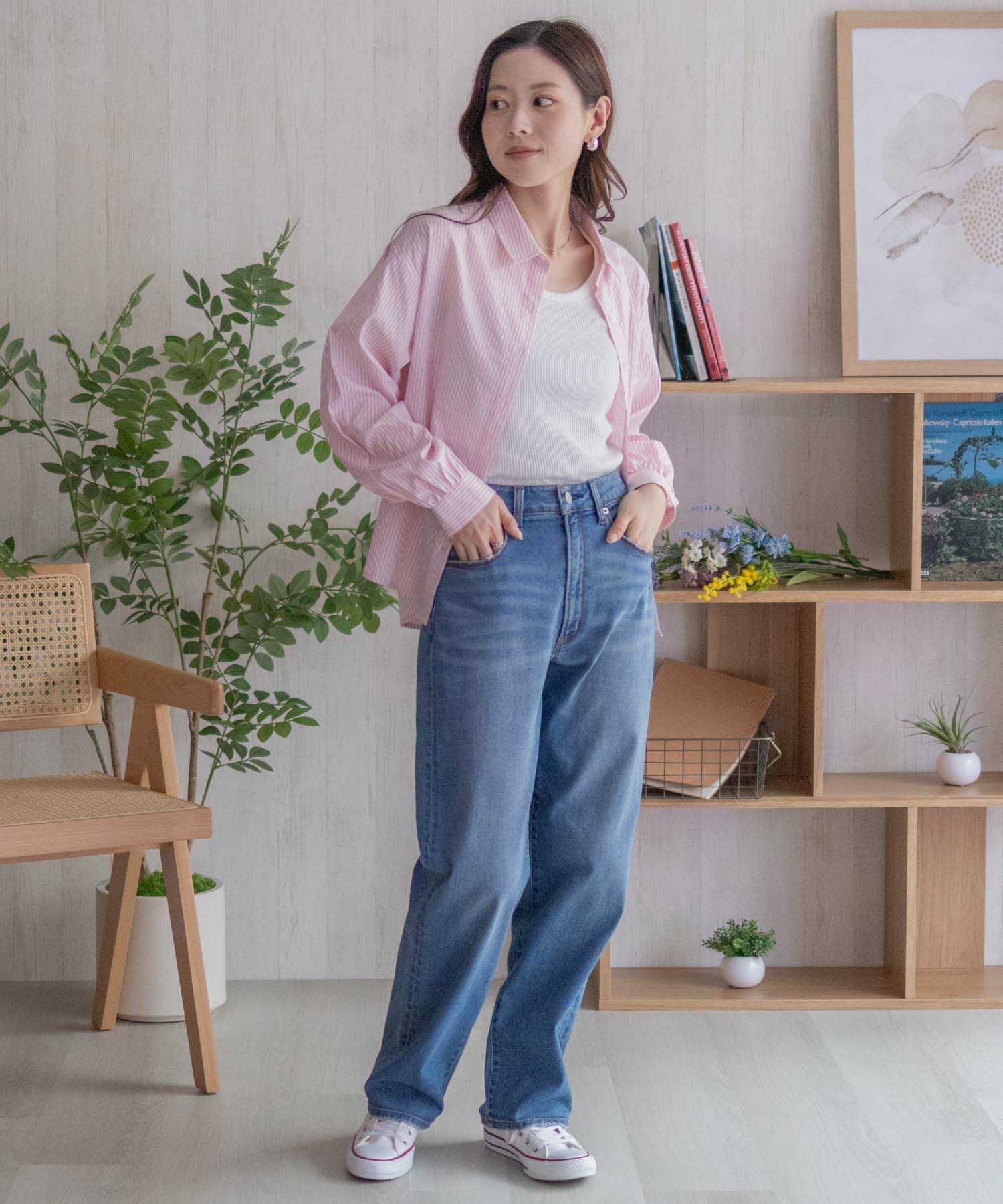 nAvy ストライプ前開きシャツ レディース