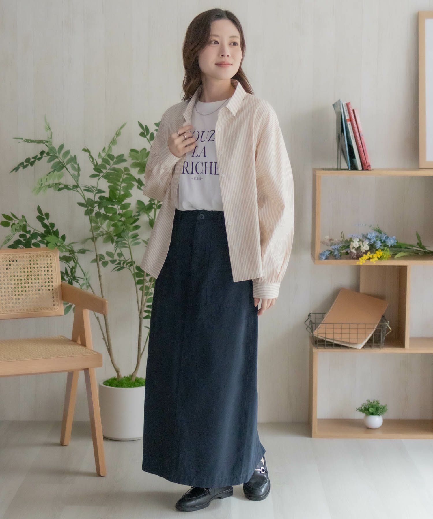 nAvy ストライプ前開きシャツ レディース