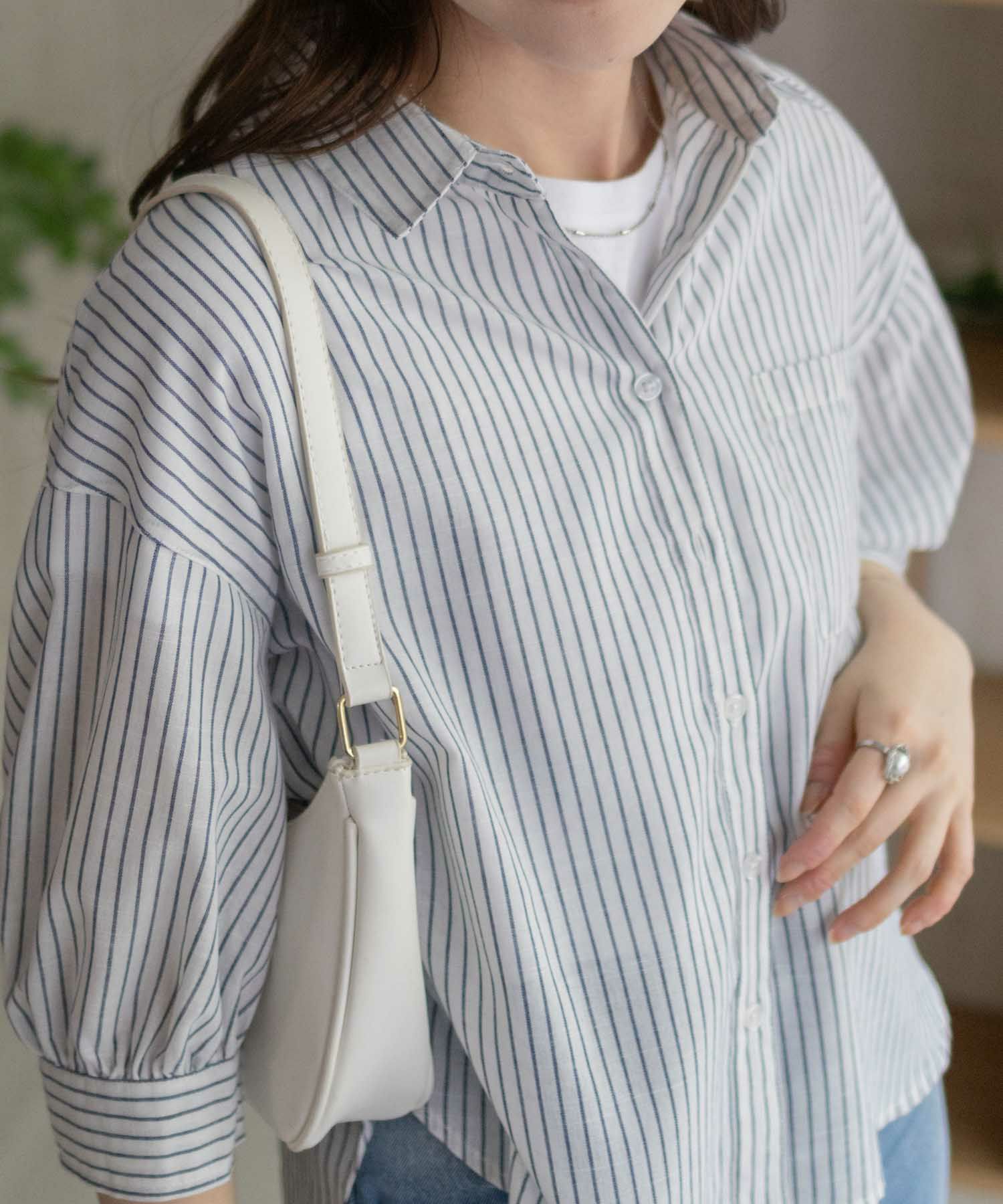 nAvy スラブ前開き7分袖シャツ レディース