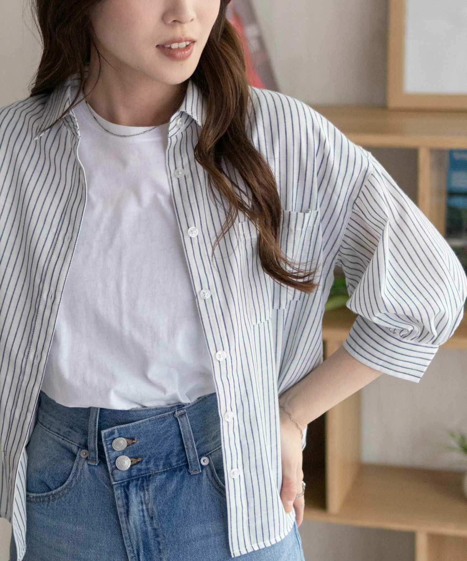 nAvy  スラブ前開き7分袖シャツ レディース商品画像-4