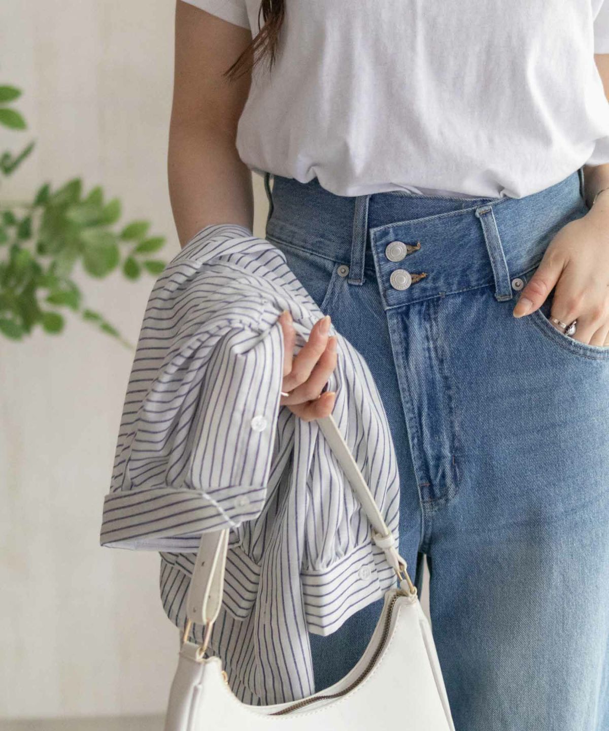 nAvy スラブ前開き7分袖シャツ レディース