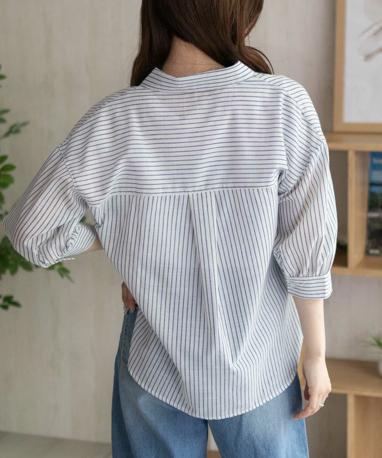 nAvy スラブ前開き7分袖シャツ レディース