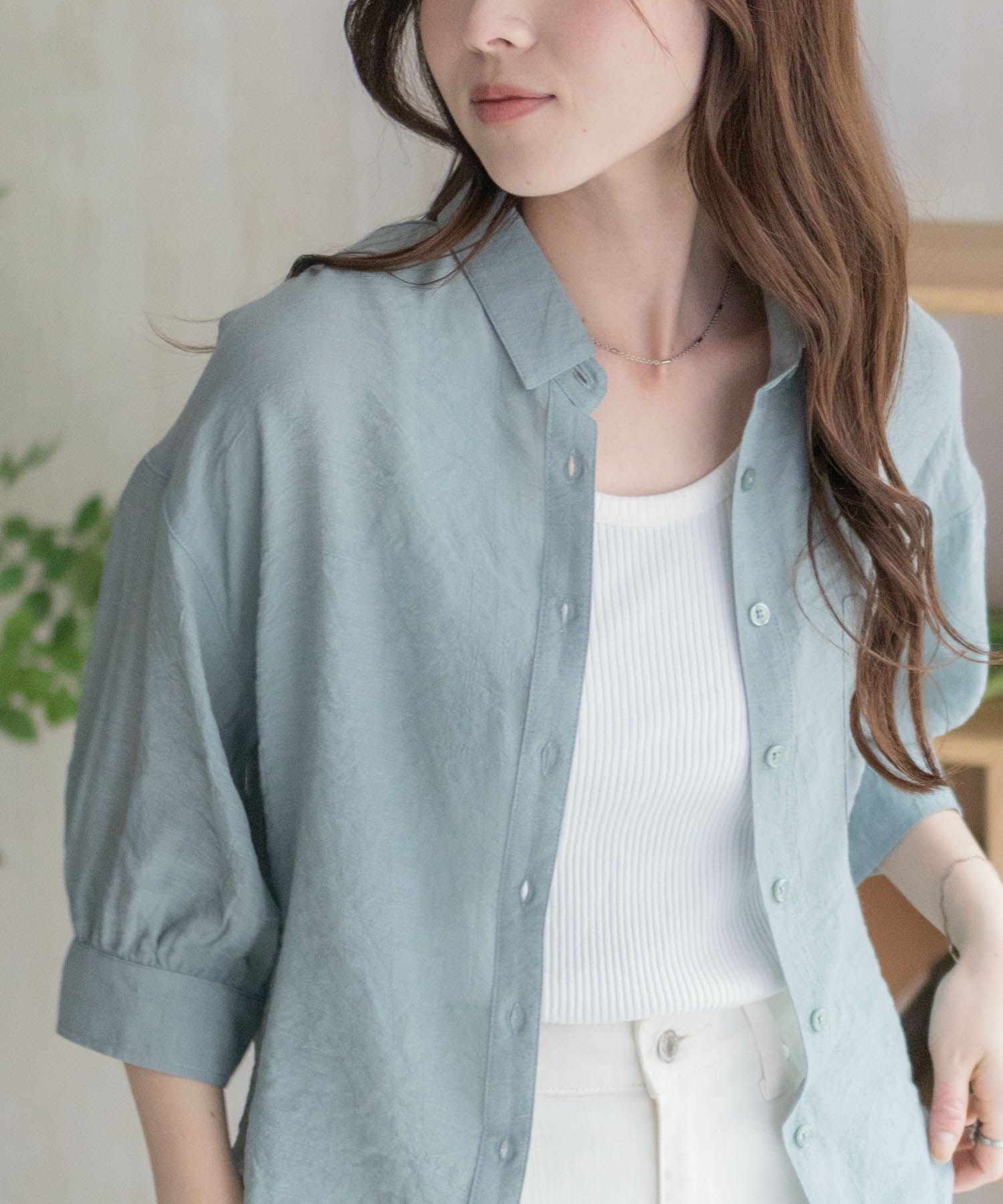 nAvy スラブ前開き7分袖シャツ レディース