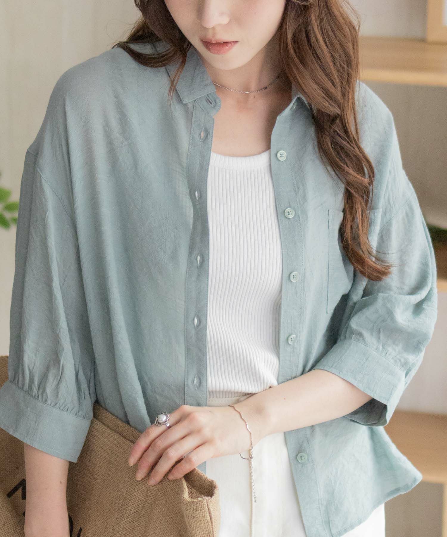 nAvy スラブ前開き7分袖シャツ レディース商品画像-11