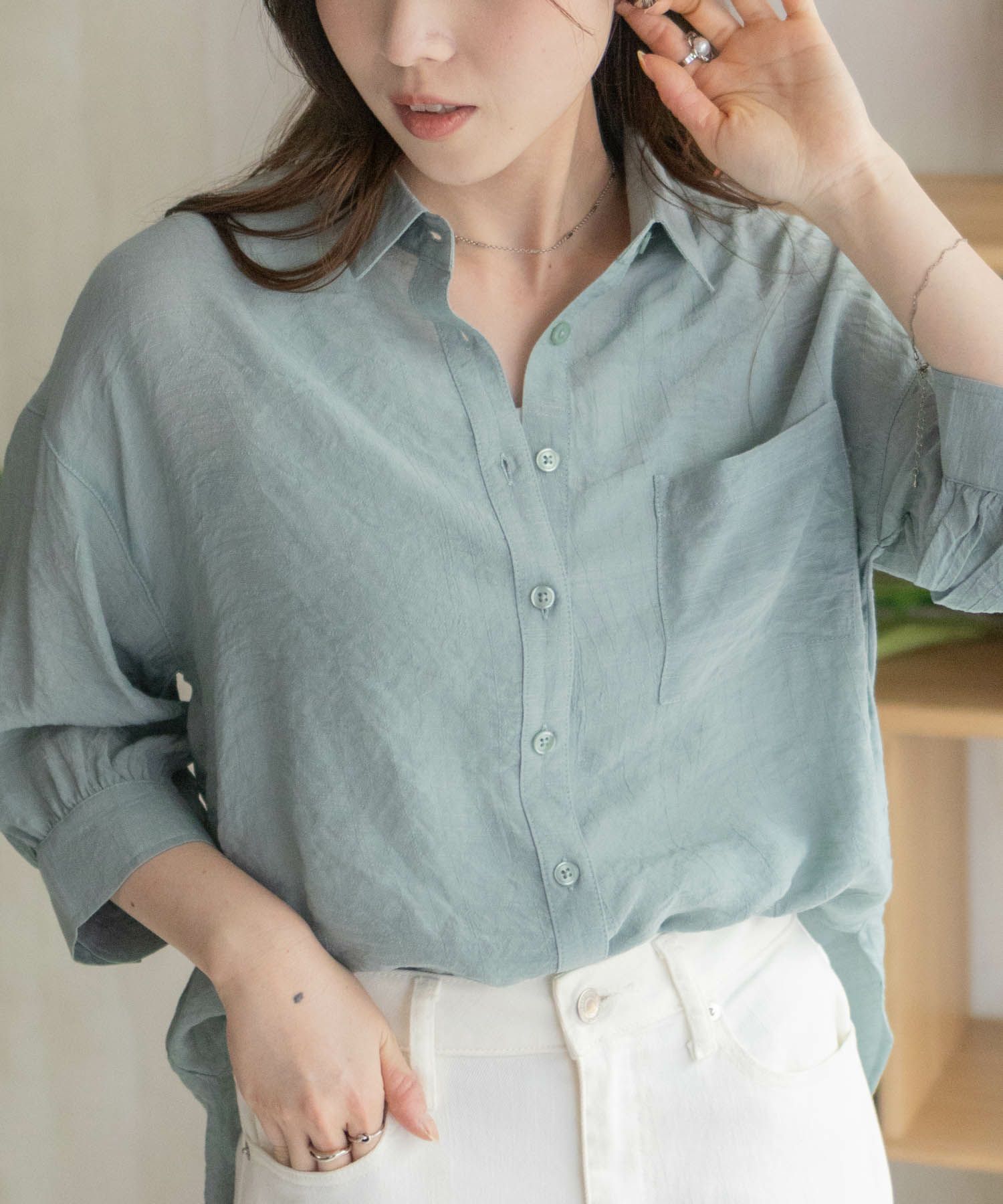 nAvy  スラブ前開き7分袖シャツ レディース商品画像-12