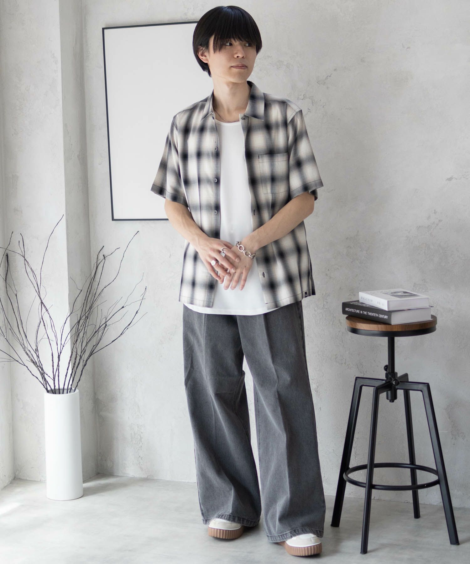 MOSSIMO オンブレチェックシャツ メンズ