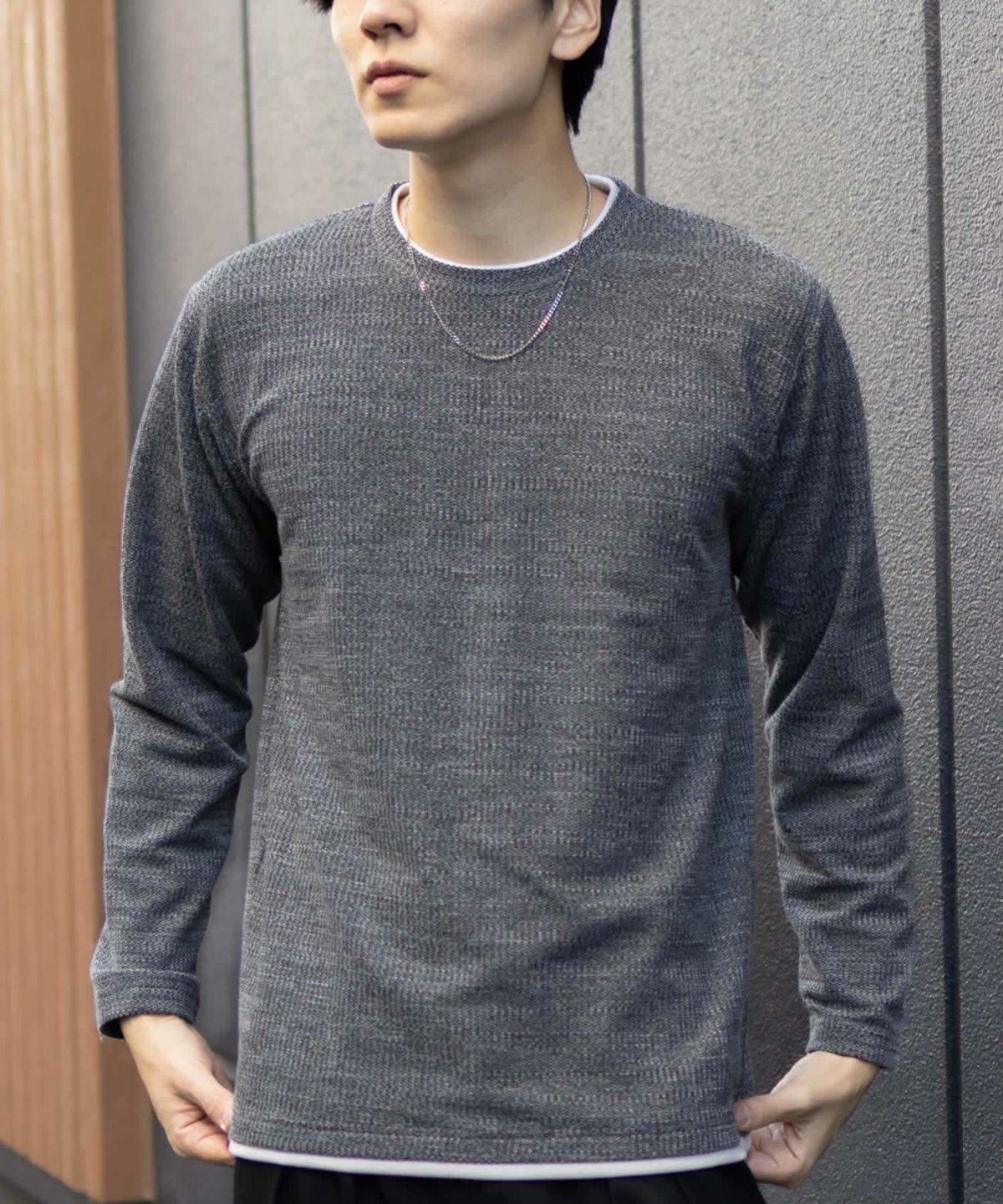 NAVY メランジレイヤーTシャツ メンズ