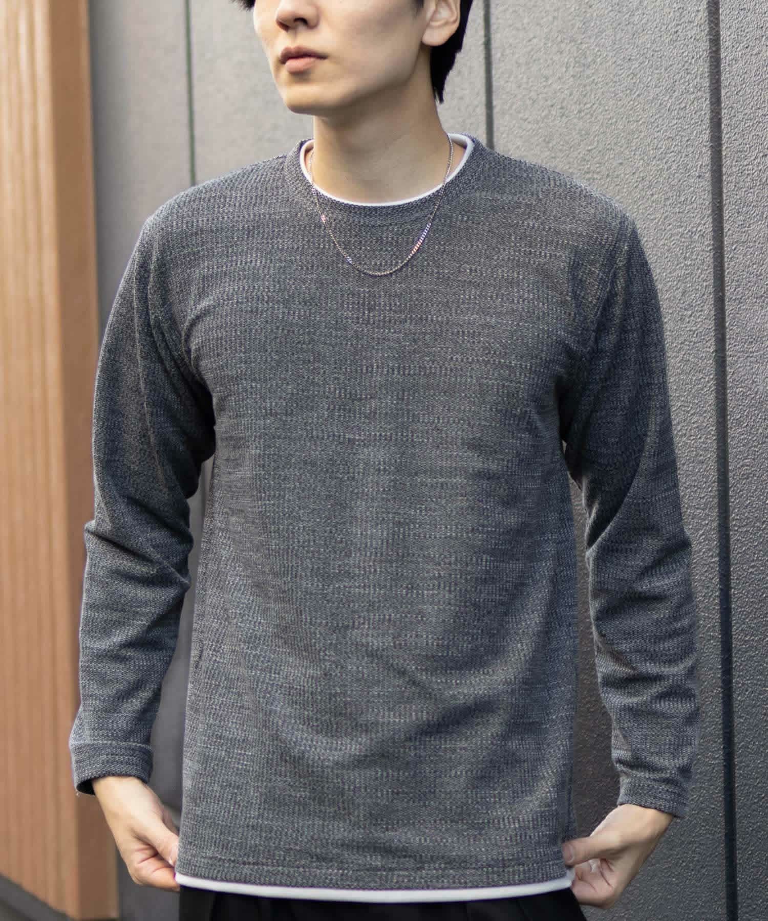 NAVY  メランジレイヤーTシャツ メンズ商品サムネイル-1