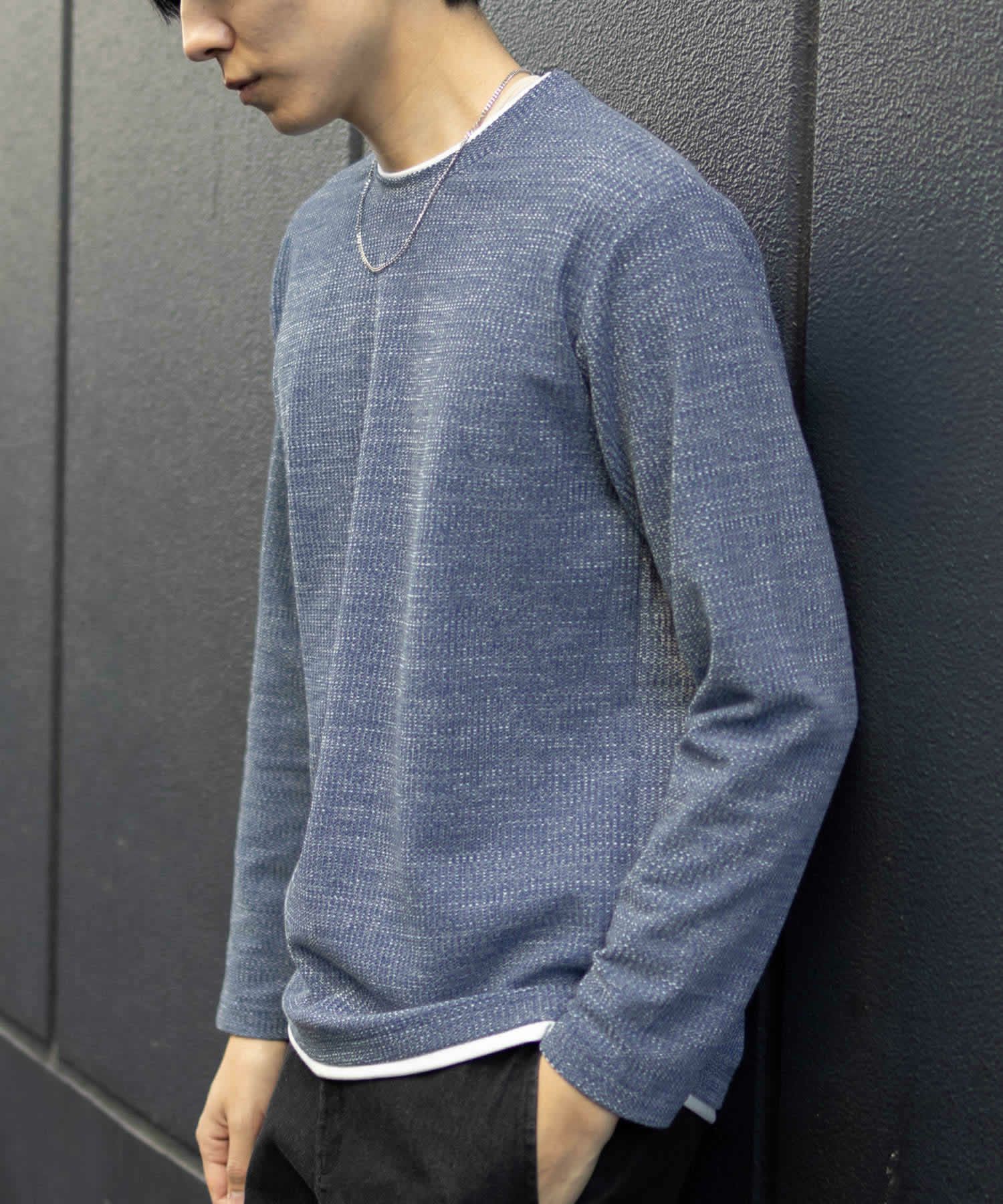 NAVY  メランジレイヤーTシャツ メンズ商品画像-2