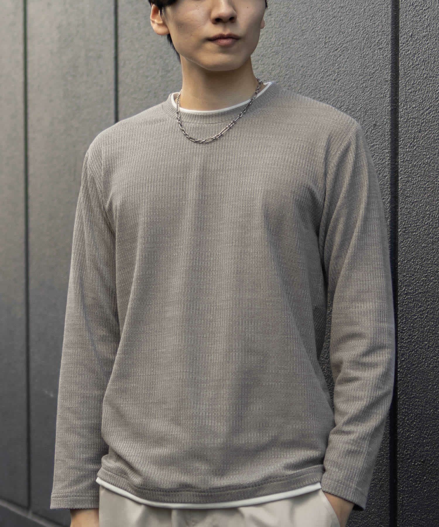NAVY メランジレイヤーTシャツ メンズ