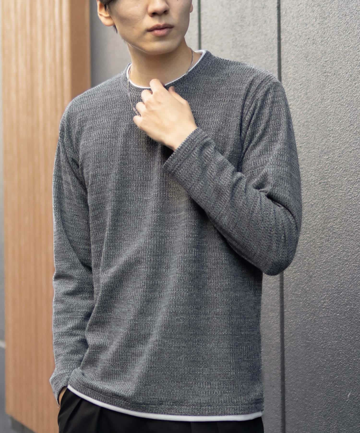 NAVY メランジレイヤーTシャツ メンズ
