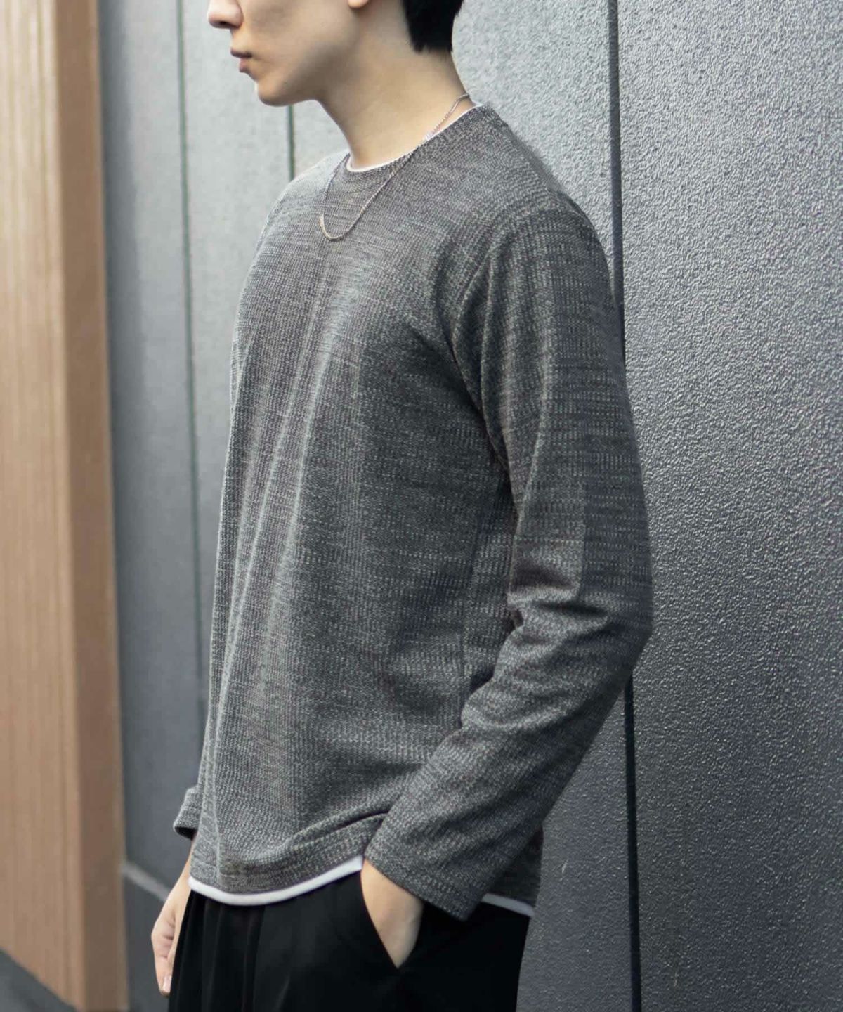 NAVY メランジレイヤーTシャツ メンズ