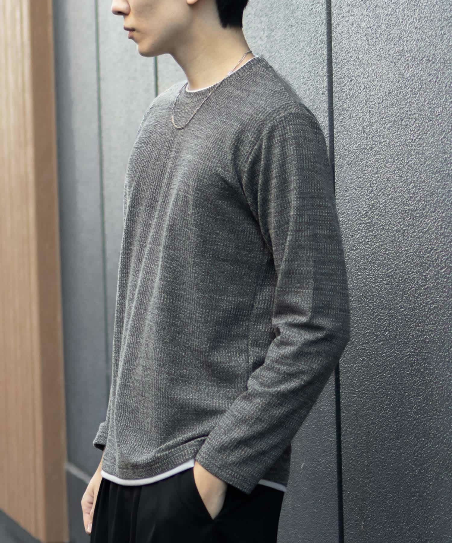 NAVY メランジレイヤーTシャツ メンズ