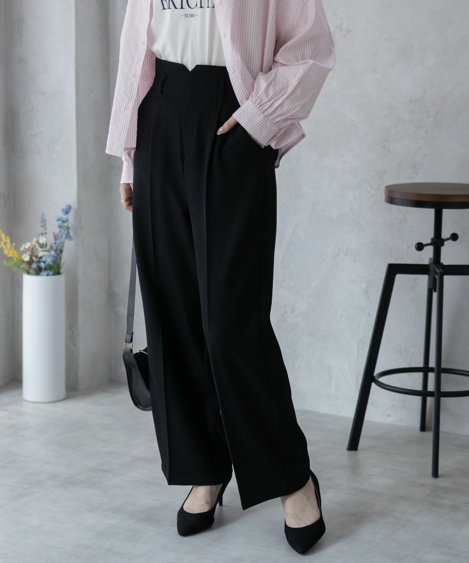 nAvy ハイウエストワイドストレートパンツ レディース