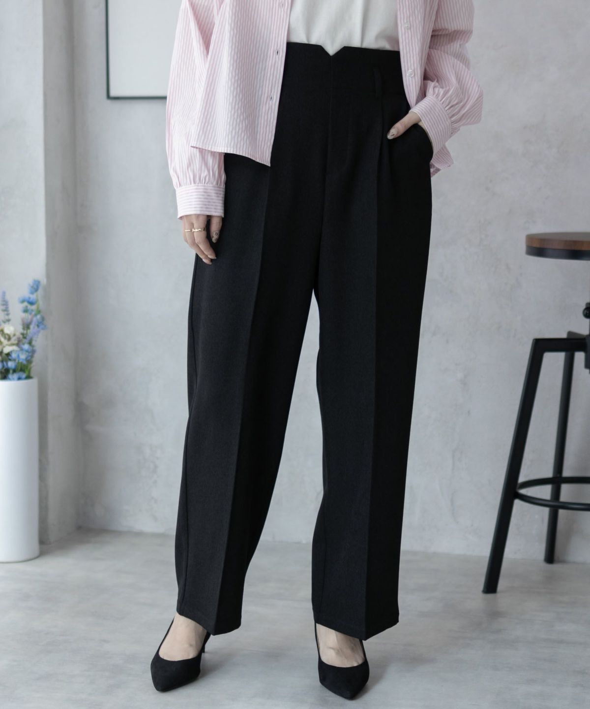 nAvy ハイウエストワイドストレートパンツ レディース