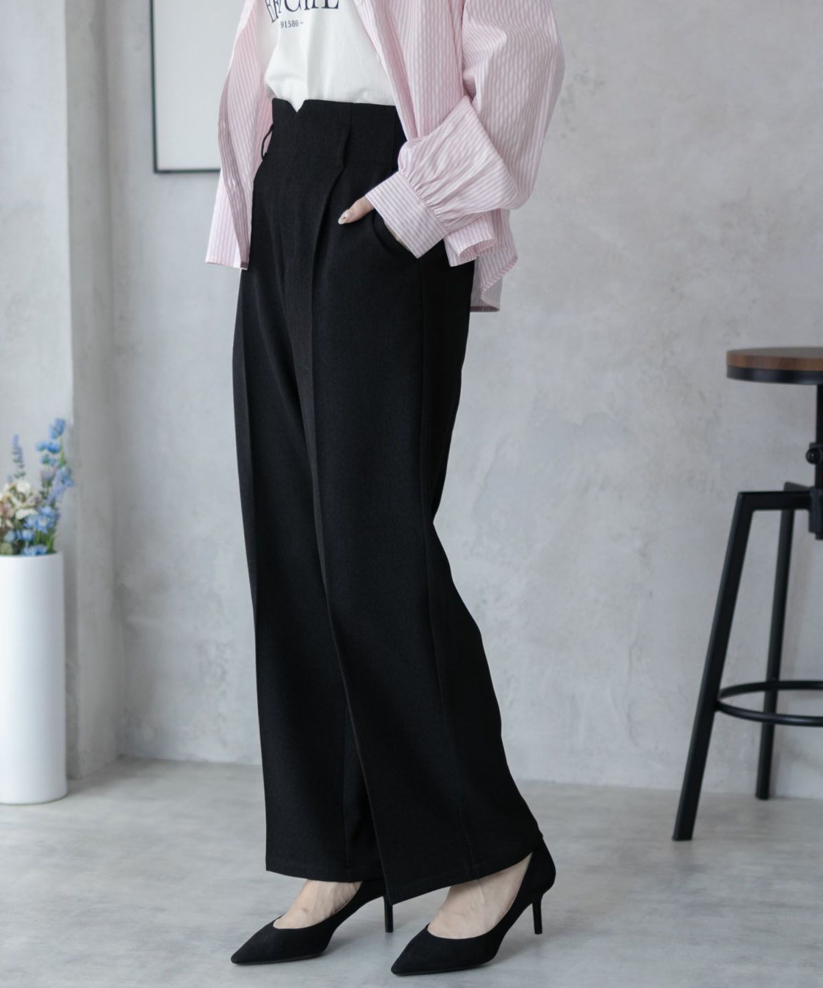 nAvy ハイウエストワイドストレートパンツ レディース