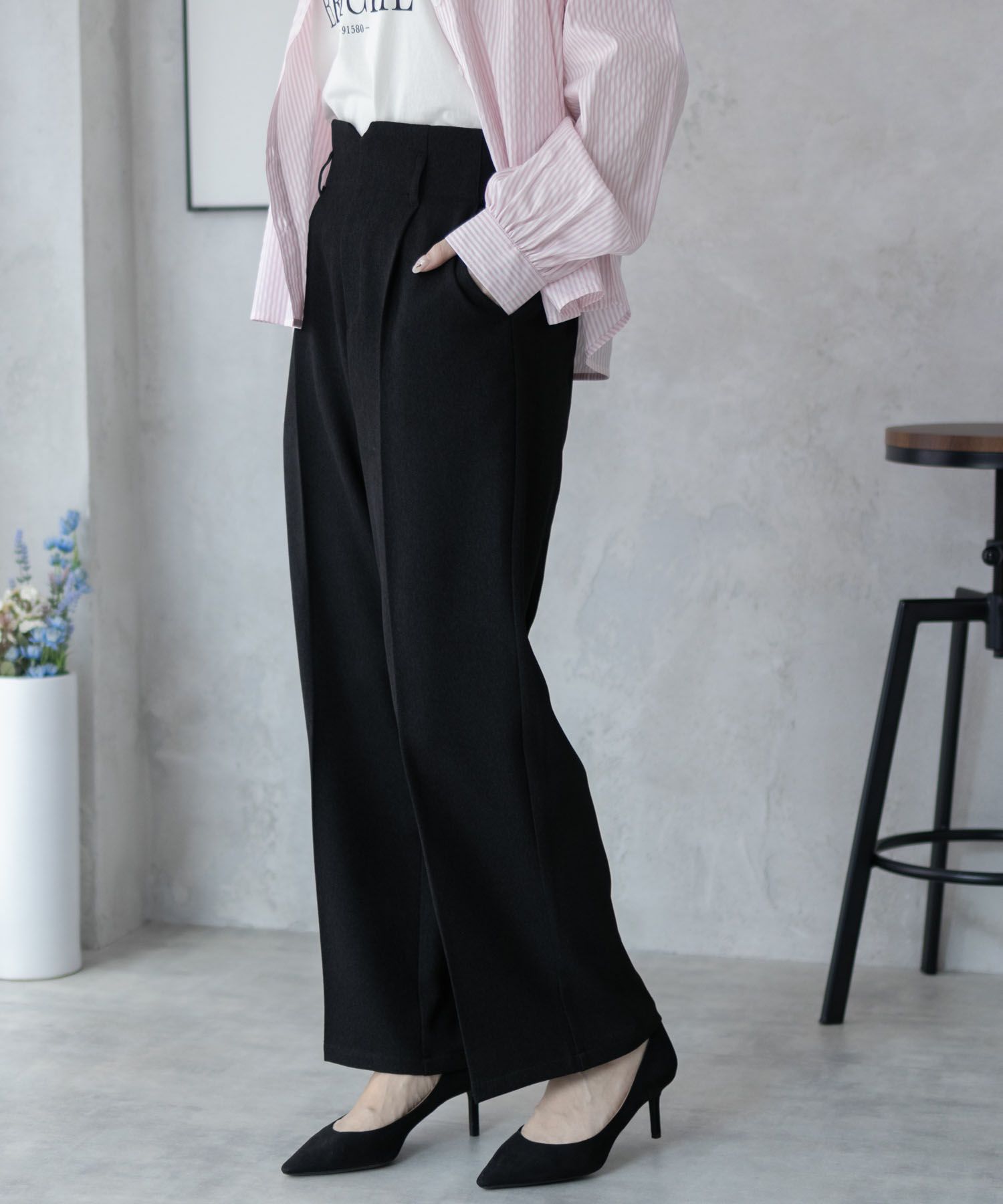 nAvy ハイウエストワイドストレートパンツ レディース