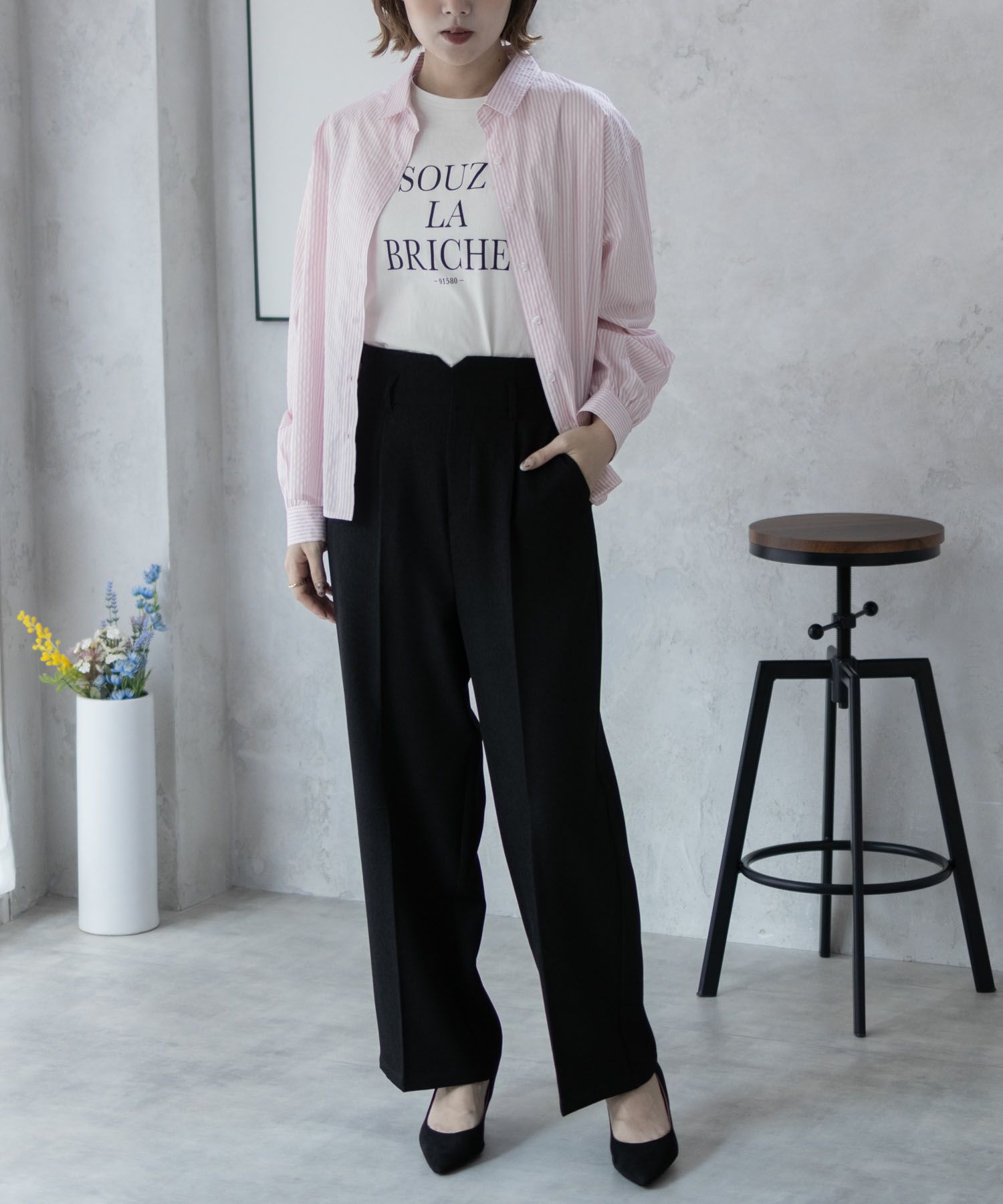 nAvy ハイウエストワイドストレートパンツ レディース