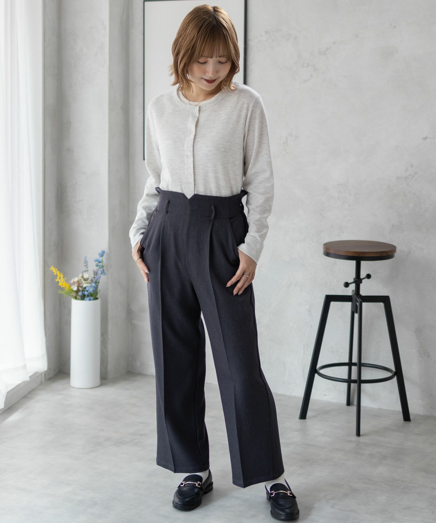 nAvy ハイウエストワイドストレートパンツ レディース