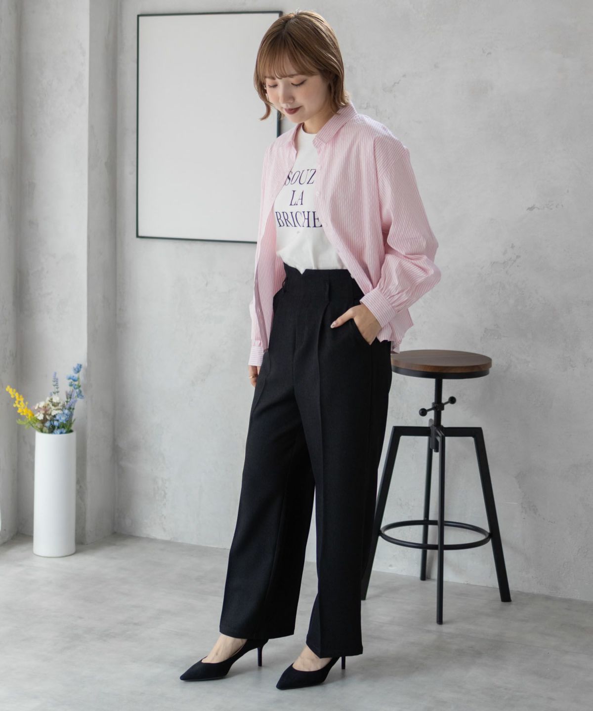 nAvy ハイウエストワイドストレートパンツ レディース