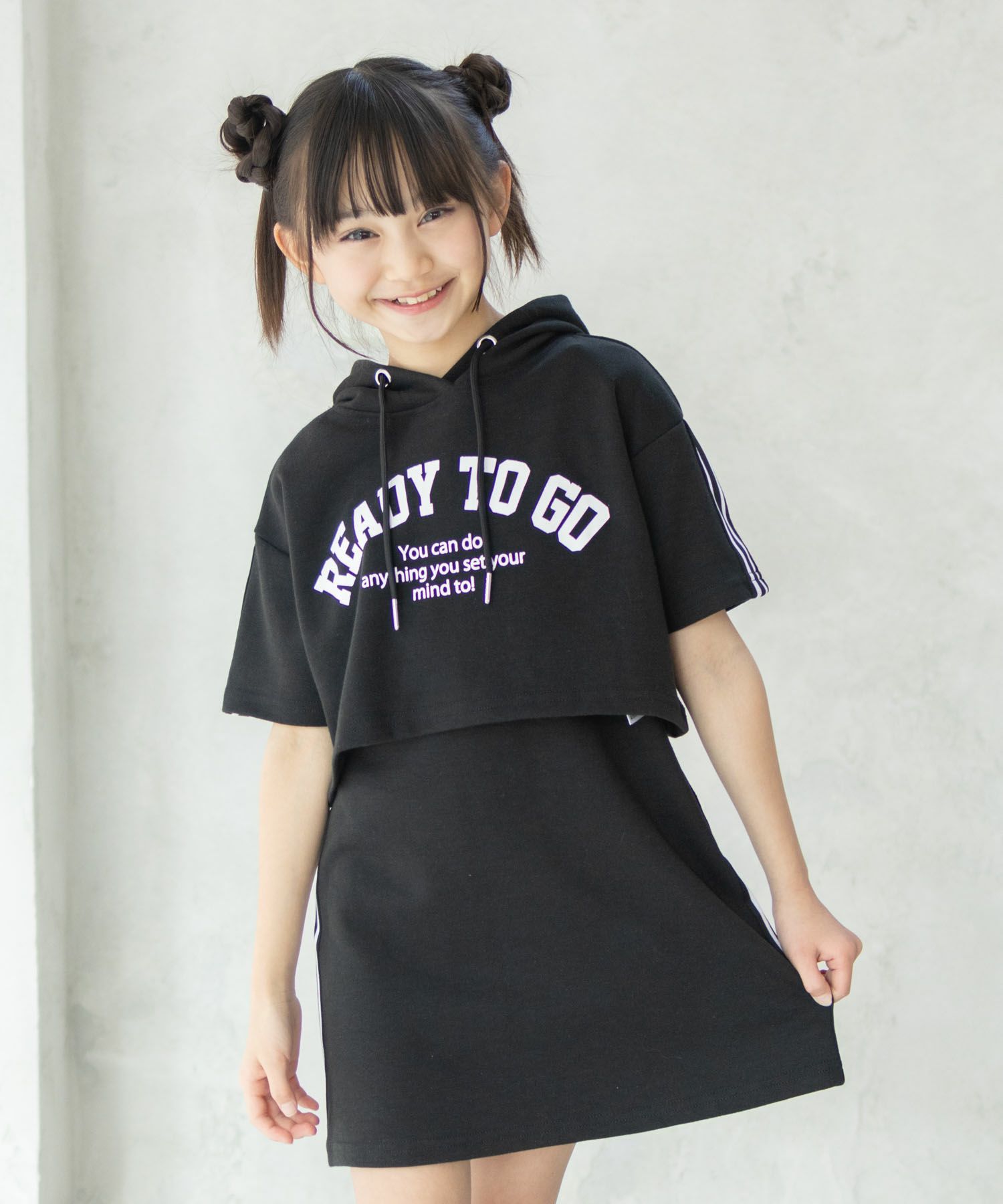 RICH MIX ポンチ素材 パーカーラインワンピースアンサンブル キッズ商品画像-1