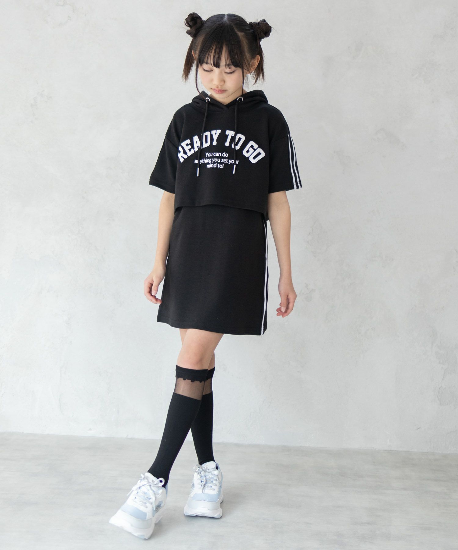 RICH MIX  ポンチ素材 パーカーラインワンピースアンサンブル キッズ商品画像-9